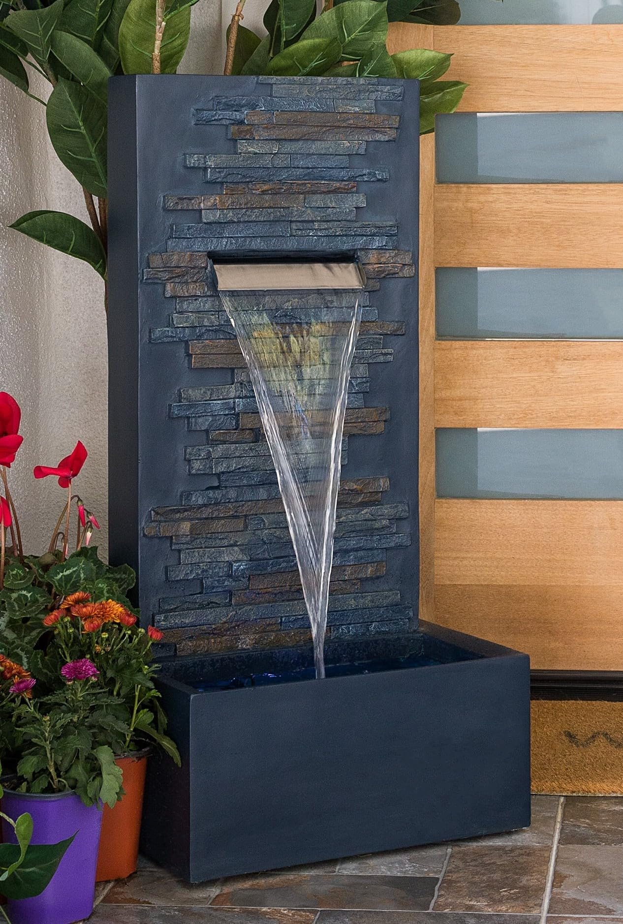 - EXPLEASIA 4ft Stone Wall Waterfall Water Fountain for Home Living Room Home Vastu Offices Outdoor Garden Big Size Fountain for Home Decor Waterfall Outdoor Fountain