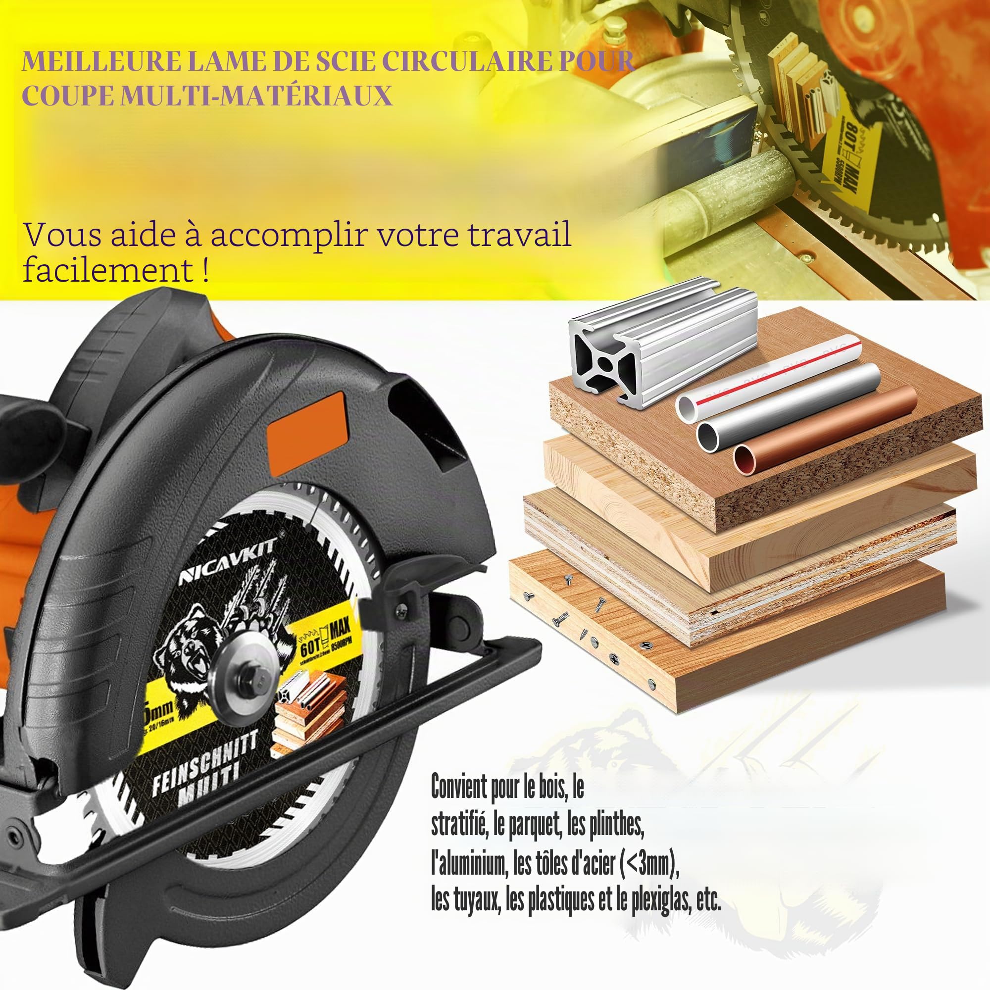 Lame scie circulaire Ø 165 x 20 mm pour bois, métal et aluminium, etc. Avec bague de réduction de 16 mm – Lame de scie multi-matériaux 160 x 20 mm Compatible avec Bosch, Makita & Dewalt