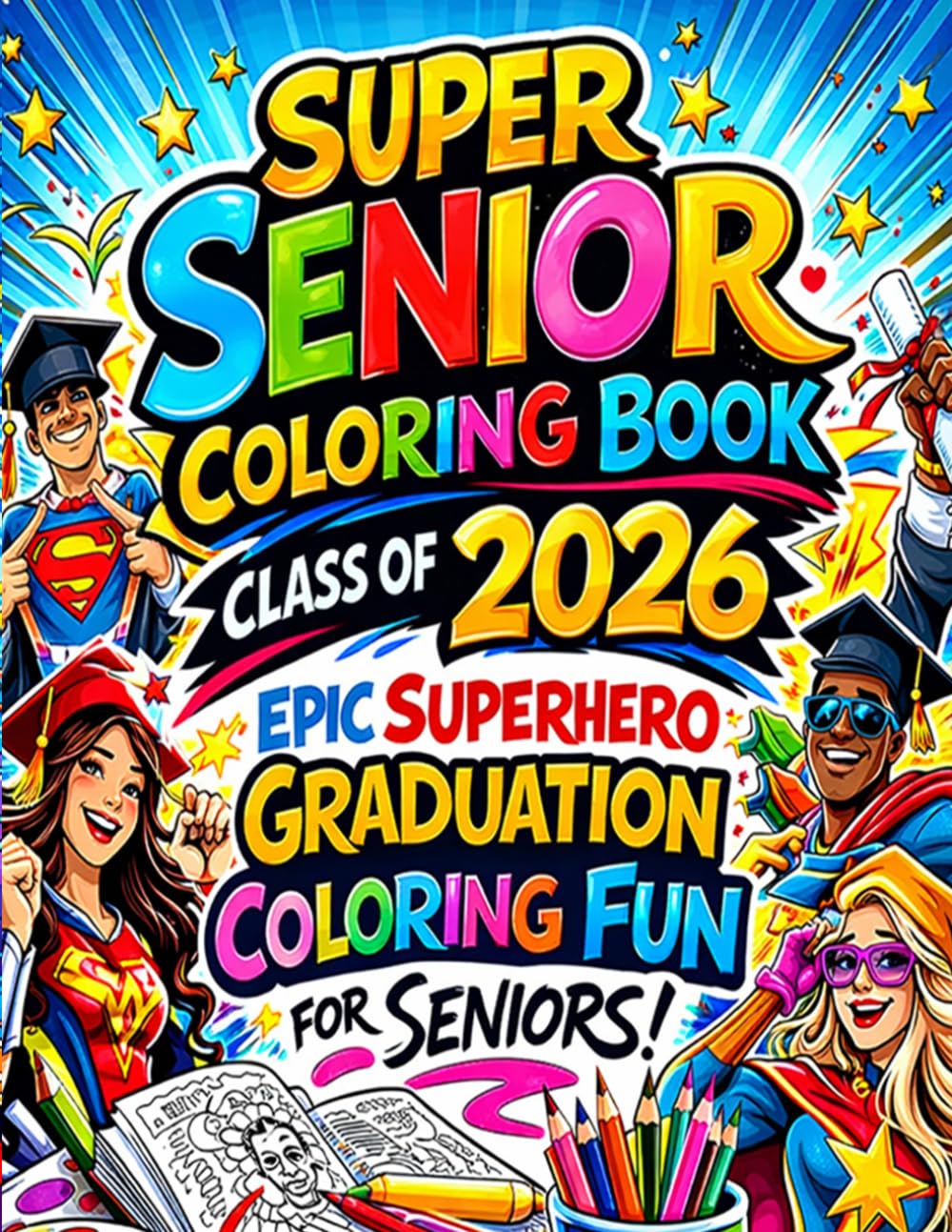 Super Senior Coloring Book Class of 2026: Epic Superhero Graduation Coloring Fun for Seniors: Celebrate Graduation With Fun Superhero Inspired Coloring Pages For Proud Seniors Class of 2026
