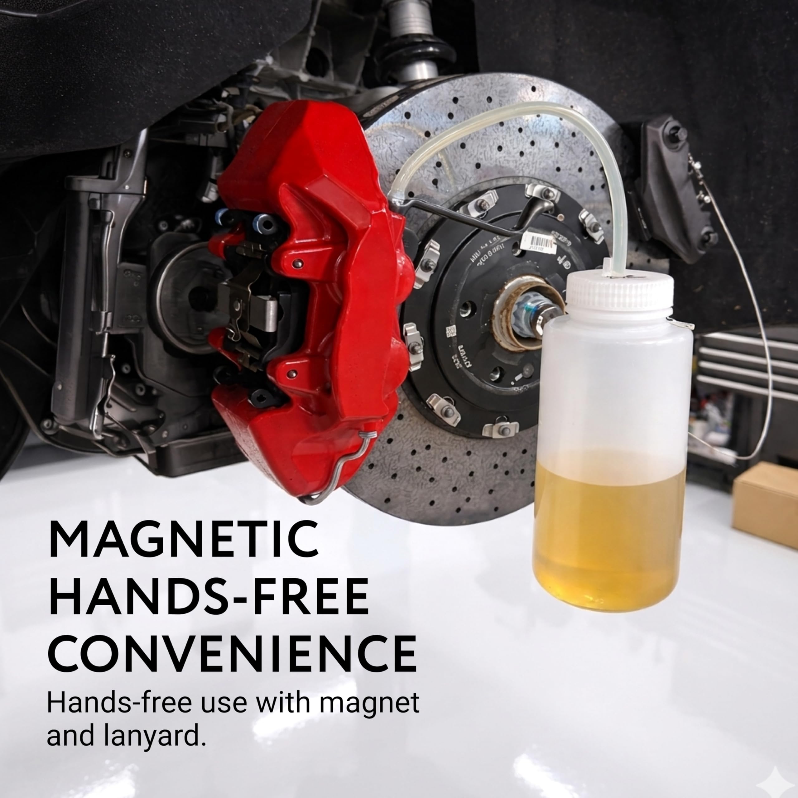 Mission Automotive Kit de Purga de Frenos de 16 oz, purgador de líquido de Frenos fácil de Usar para una Persona con Soporte magnético y cordón para Colgar, para Sistemas de Frenos