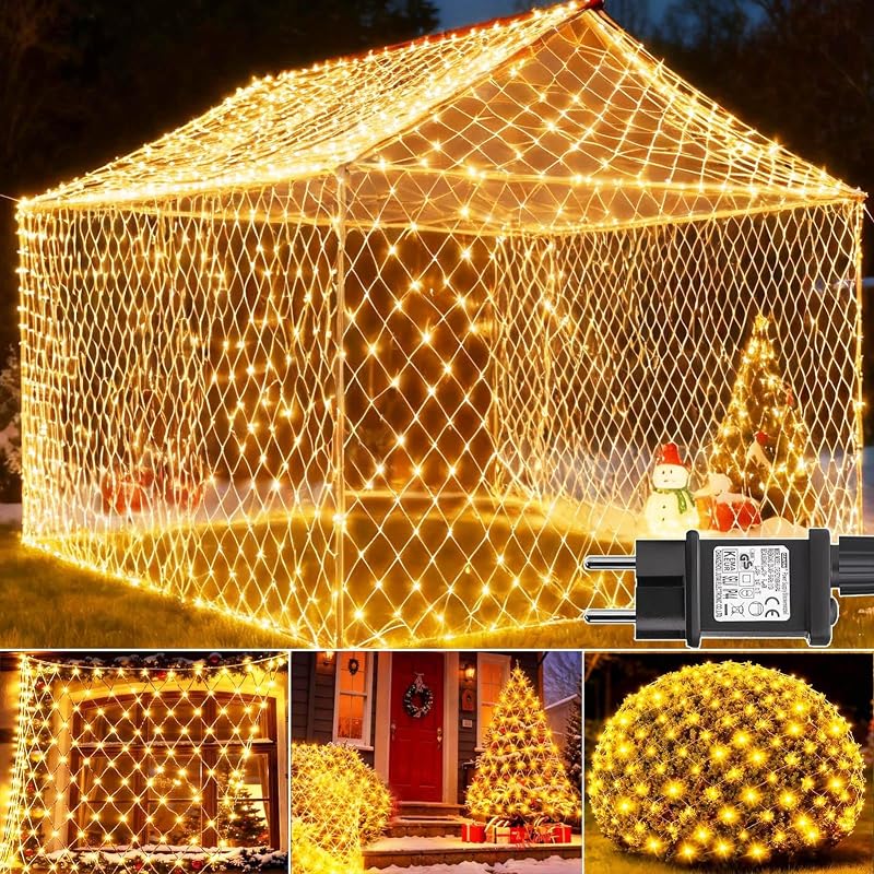 Cozymeow 3x2m 200 LED Hálós Kültéri Fényfüzér Meleg Fehér, Időzítő, 8 Mód, Vízálló