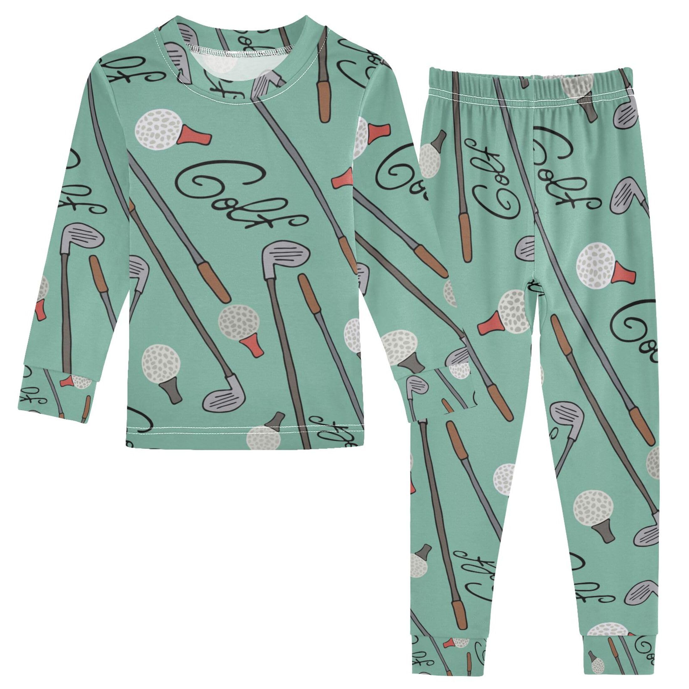 Vozoza Golf Green Sport Pajama Sets Long Sleeve Top with Pants Cotton Soft Sleepwear 2 Piece Pjs Set Size 3T