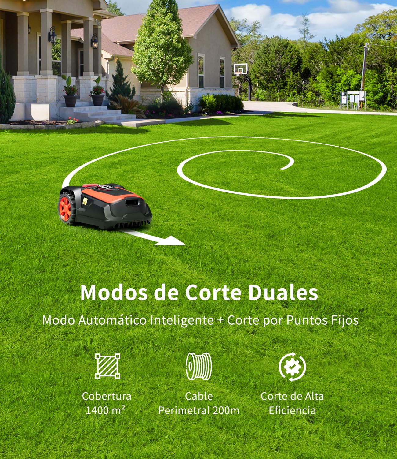 M1 Robot Cortacésped con Cable Perimetral hasta 1400 m², Cortacésped Robot Automático, Altura de Corte 25–65 mm, Pendientes hasta 47%, Ancho de Corte 22 cm, Control por App y Bluetooth