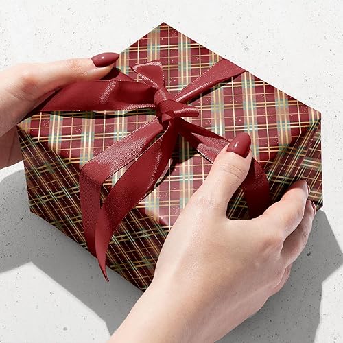 Miniatura 5 de FIEHALA Hojas planas de papel de regalo de Navidad, 12 hojas con 4 patrones rojos y azules, diseño plano precortado y plegado (20 x 27.5 pulgadas