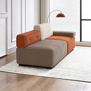 Modular Boneless Sofa 2-3 Seater Cloud Couch 203cm Convertible Floor Sofa Bed for Living Room Grey & Orange with Cushion & Pillow No Assembly Required