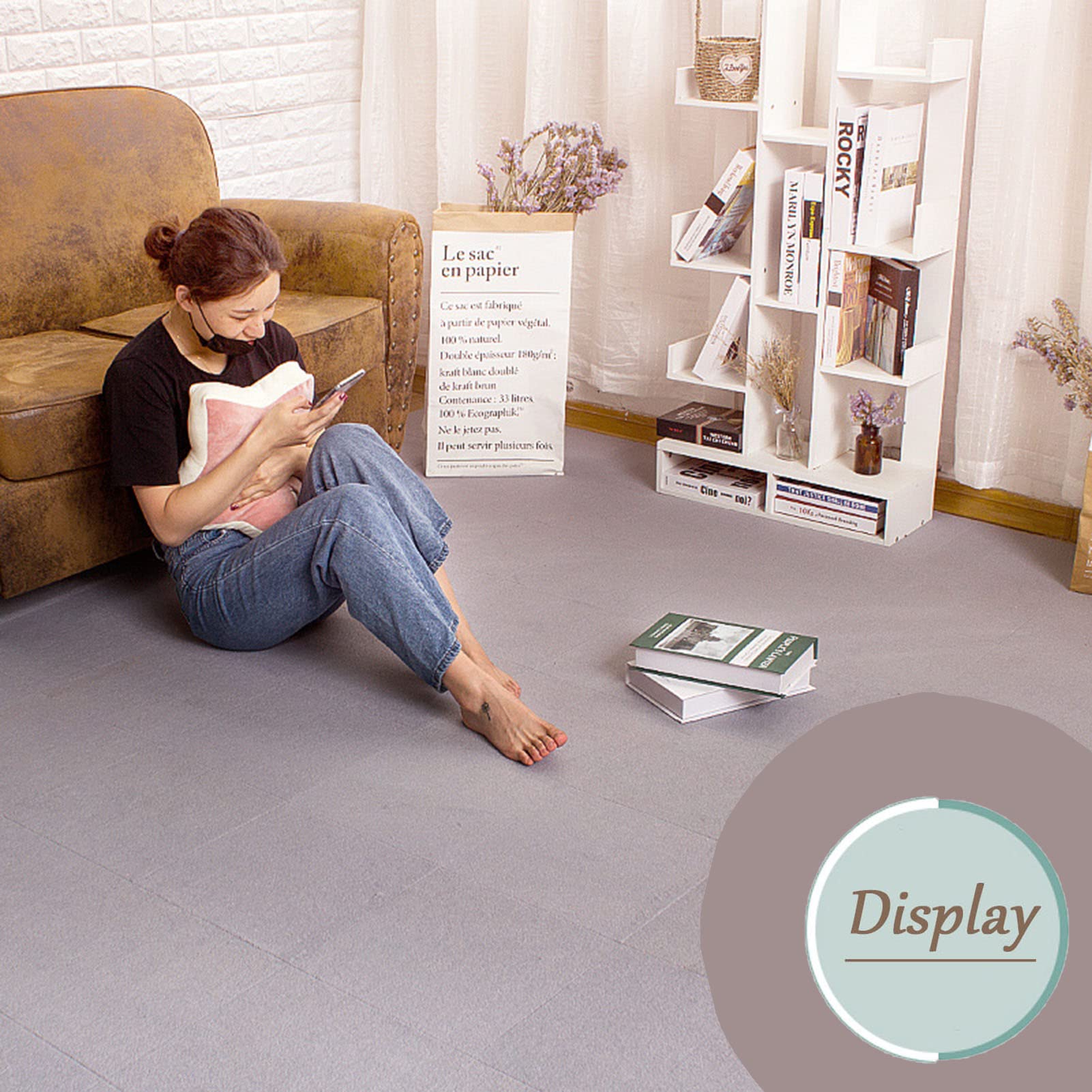 Dalles de Moquette Autocollantes, Lot de 12 pièces, 30, 45, 50 cm, lavables, antidérapantes, insonorisantes, à décoller et à Coller