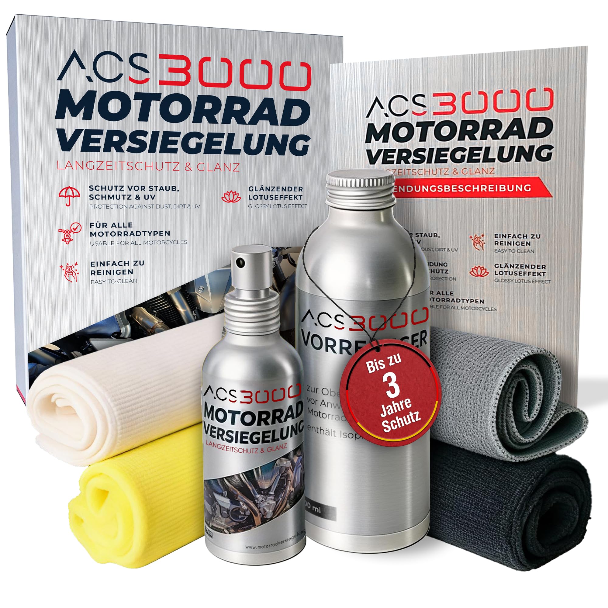 Motorrad-Versiegelung Set, Langzeitschutz & Glanz, UV-Schutz, Reinigungsset mit Mikrofasertüchern