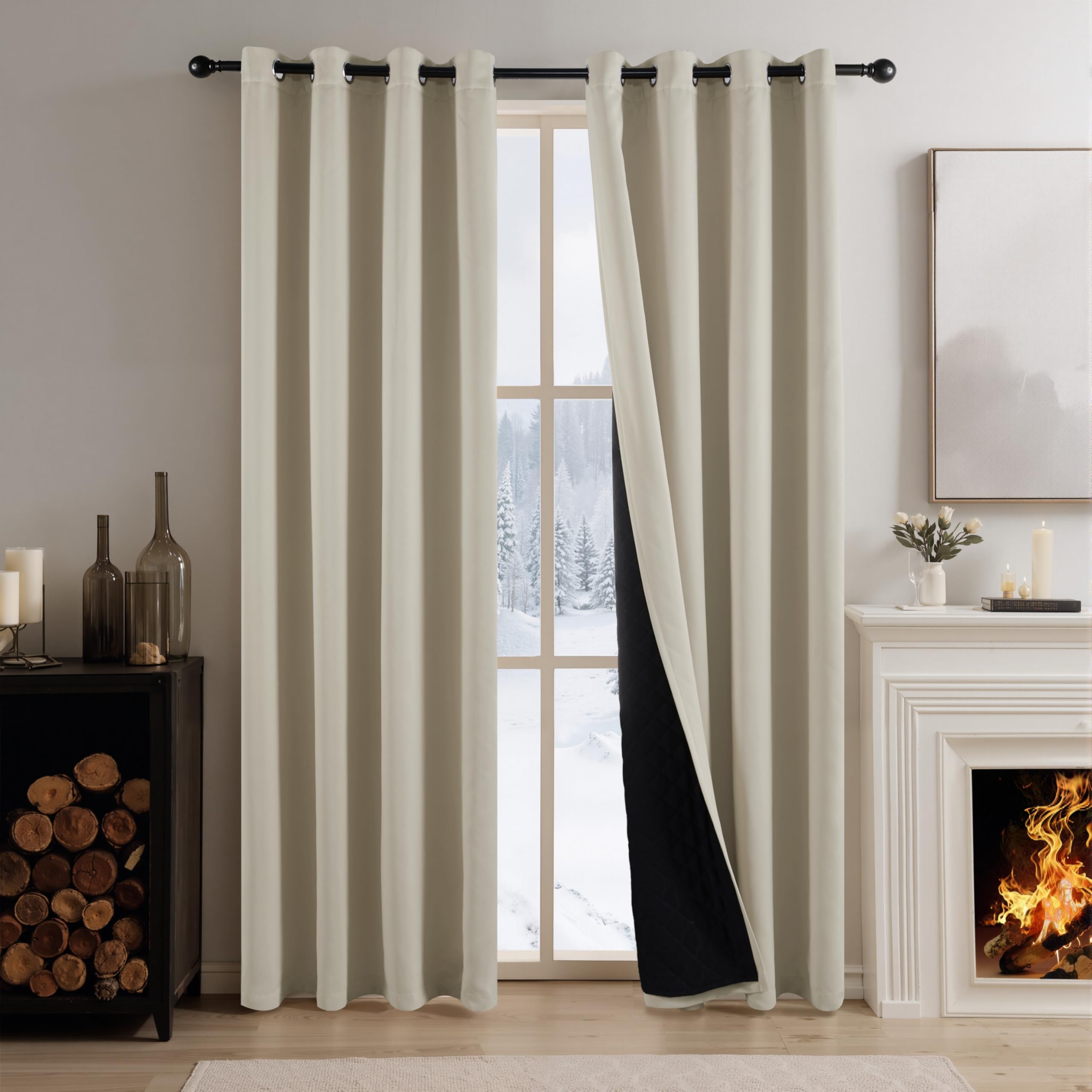 PONY DANCE Cortinas Dormitorio Opacas 2 Piezas, Cortinas Termicas Aislantes el Frio con Ojales para Salon/Habitacion,140x240cm,Beige Claro Global Recycled Standard OEKO-TEX STANDARD 100 Global Recycled Standard Global Recycled Standard