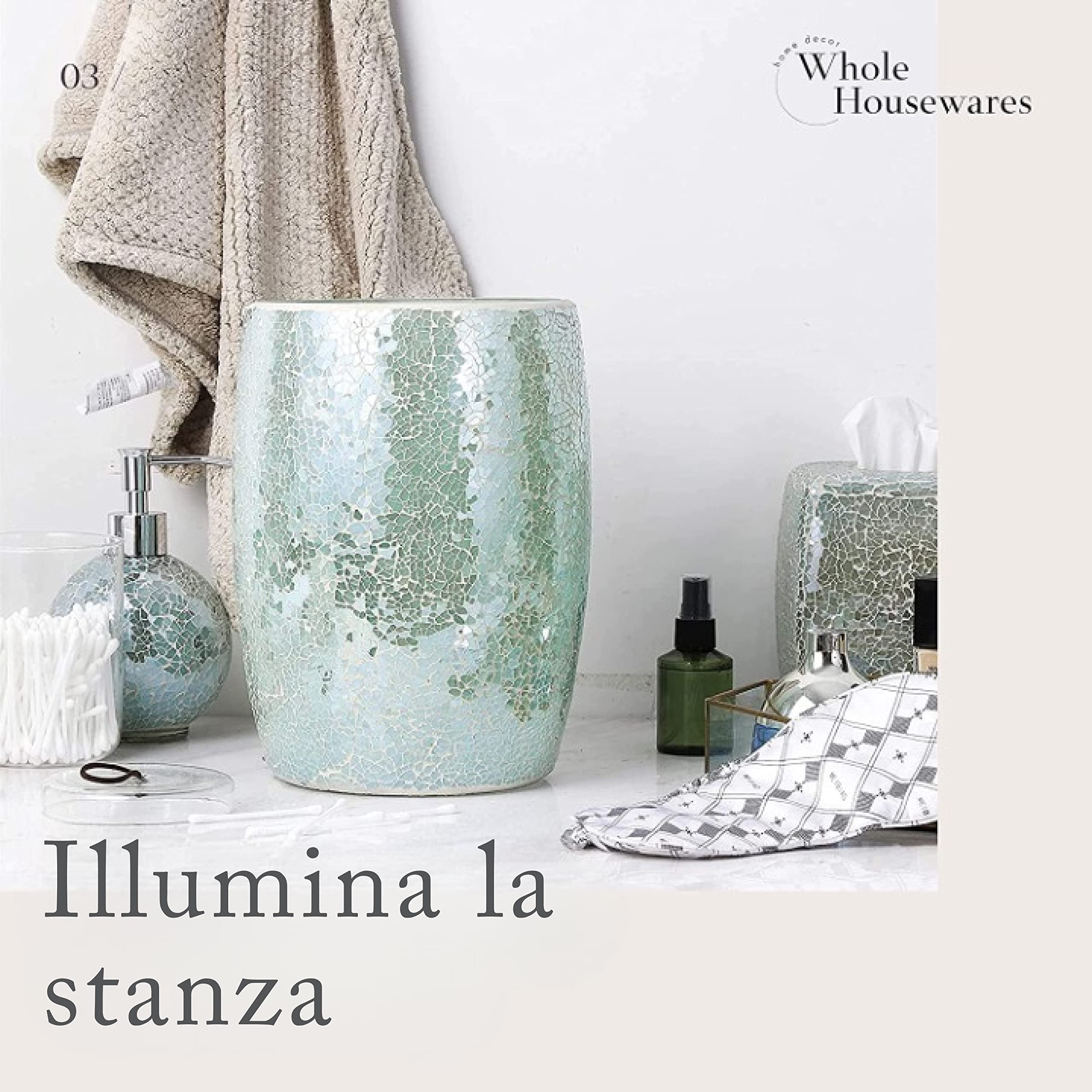 WHOLE HOUSEWARES | Cestino da bagno | Decorazione di vetro a mosaico | Decorazione del bagno | Accessorio del bagno | Pattumiera di vetro | 19cmx 25cm (Turchese