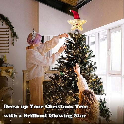 Miniatura 7 de Decoración para árbol de Navidad, muñeco de nieve con 15 luces LED blancas cálidas, parte superior para árbol de Navidad de 9.8 pulgadas, requiere