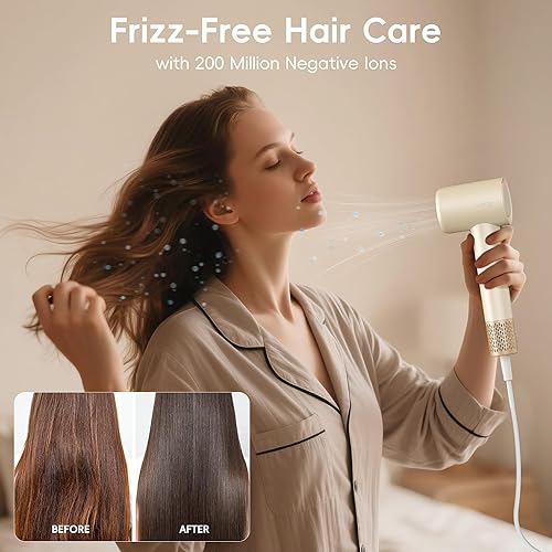 Miniatura 4 de TurboLux Ionic - Secador de pelo, 200 millones de iones negativos, 1500 W, secado rápido, secador de pelo de alta velocidad con difusor, ligero,