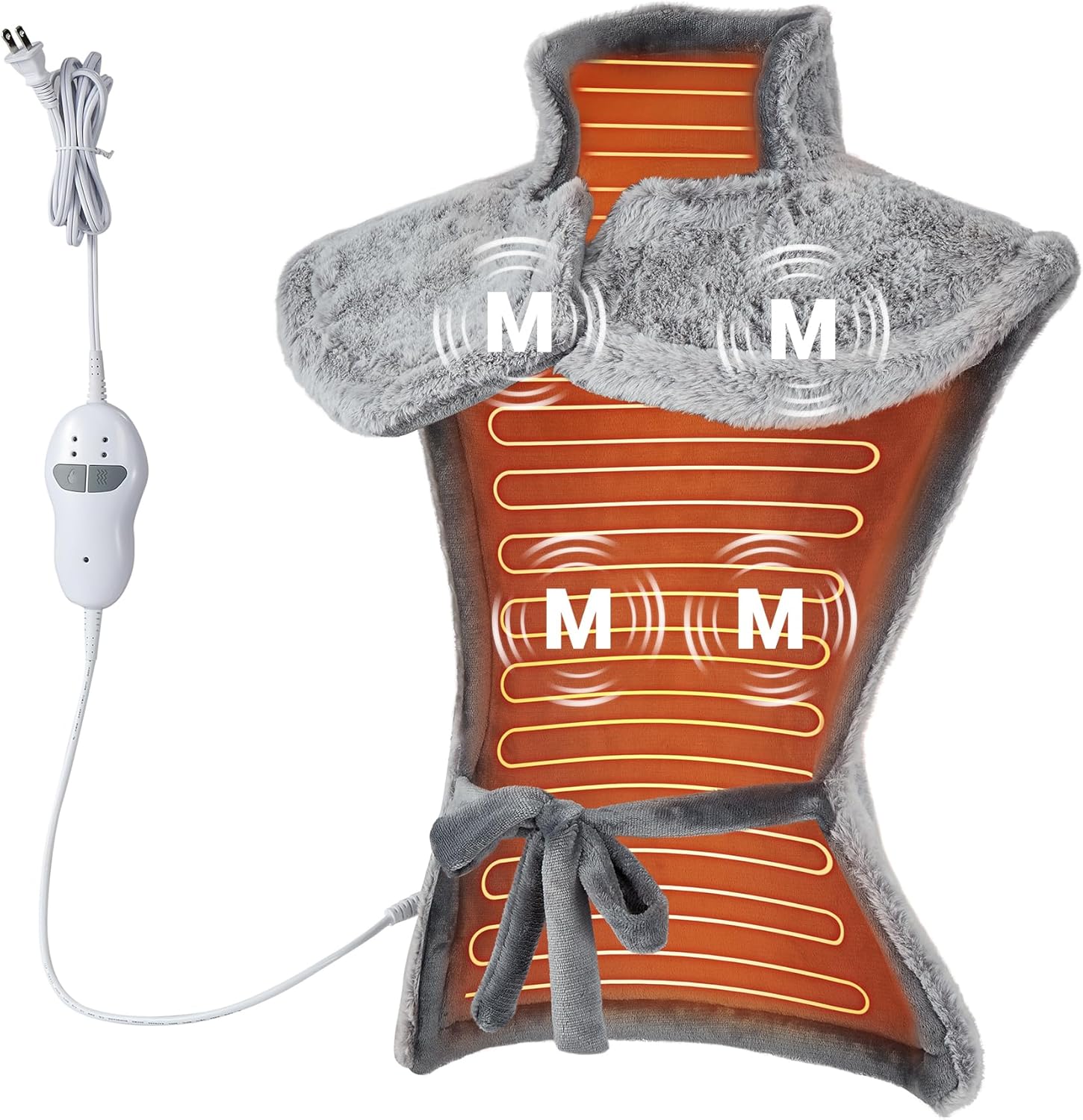 Massaging Heating Pad for Neck and Shoulders and Back, 24" x 35" Large Electric Heating Pad for Back Pain Relief with 3 Heat Levels, 4 Massage Settings, 2H Auto Shut-Off, 4 Massage Motors,Grey 4 Massage Motors Grey 24*35"