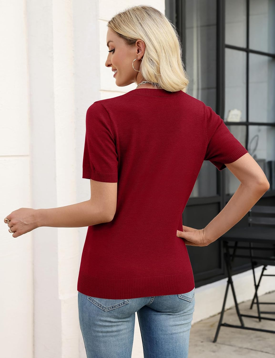 LOMON Womens Short Sleeve Sweater Spring Square Neck Knit Tops Summer Fahshion Business Casual Tops - Image 7