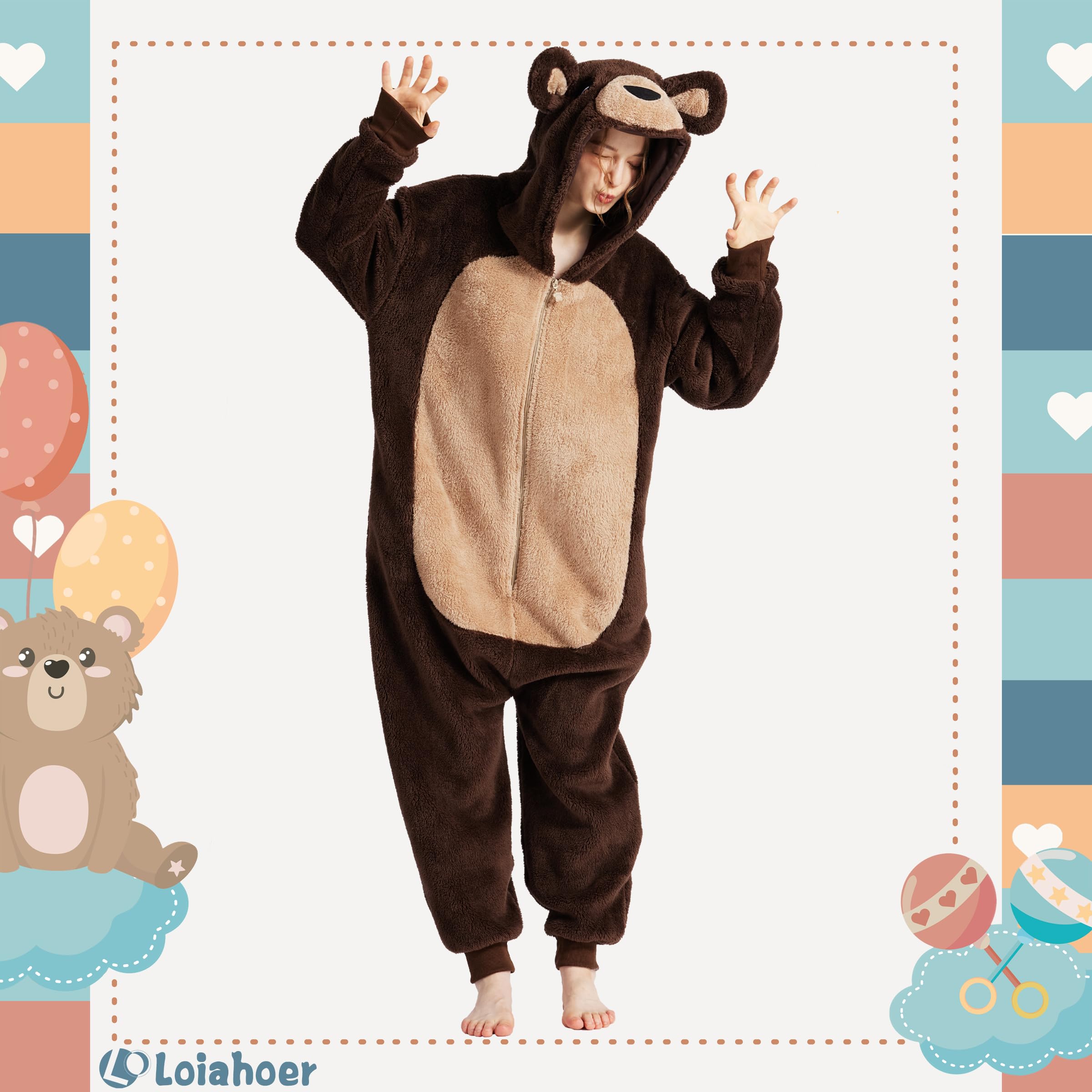 Loiahoer Peludo Disfraz de Oso Pijama, Oso Disfraces de Carnaval y Halloween, Shu Velveteen Pijama de Animales Novedosos Unisex Adultos Familia y Parejas