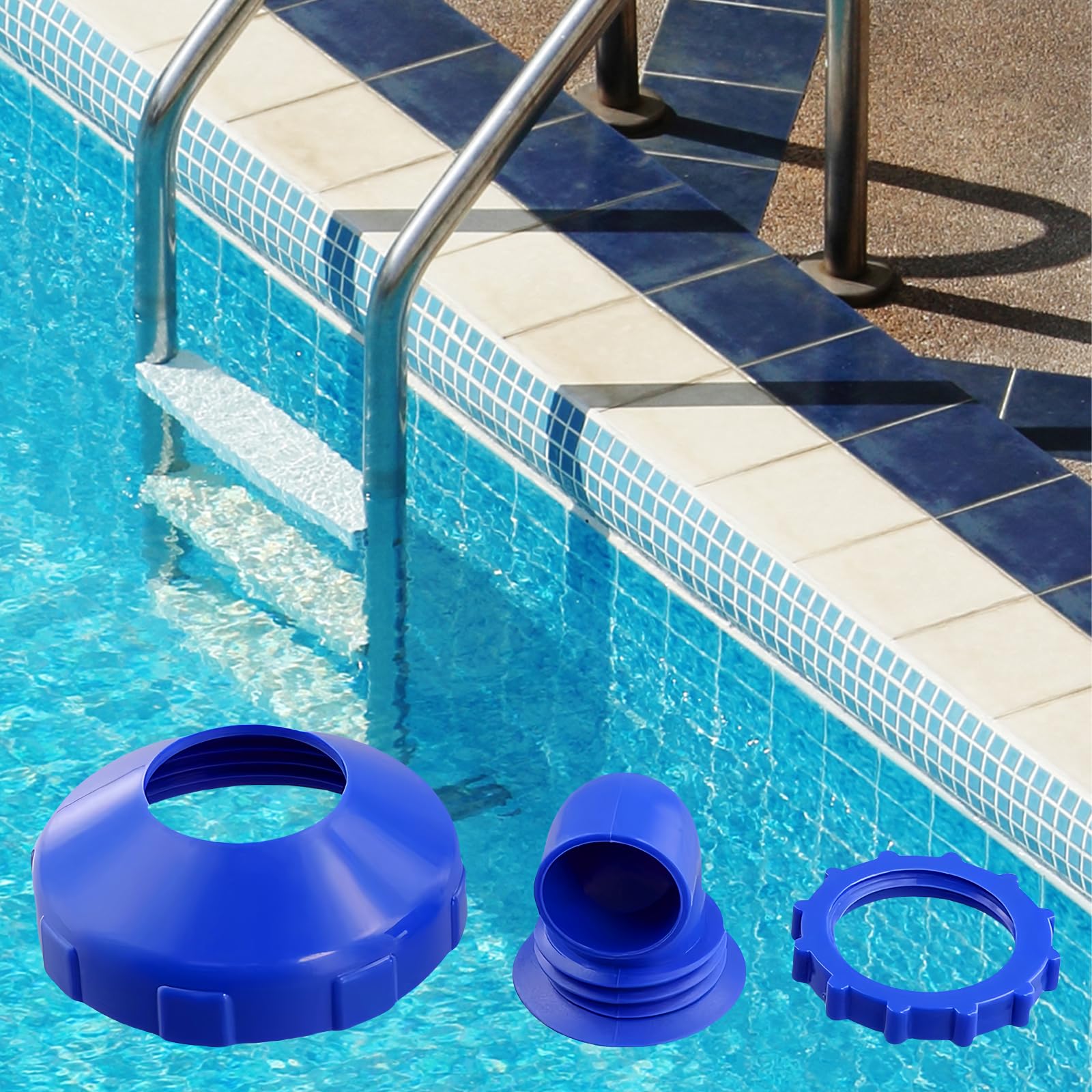 BORDEAG Boquilla de entrada para piscina giratoria 360°, boquilla de entrada para piscina de 32 mm, con abrazaderas de manguera y cinta de sellado impermeable, kit de montaje para piscina, boquilla