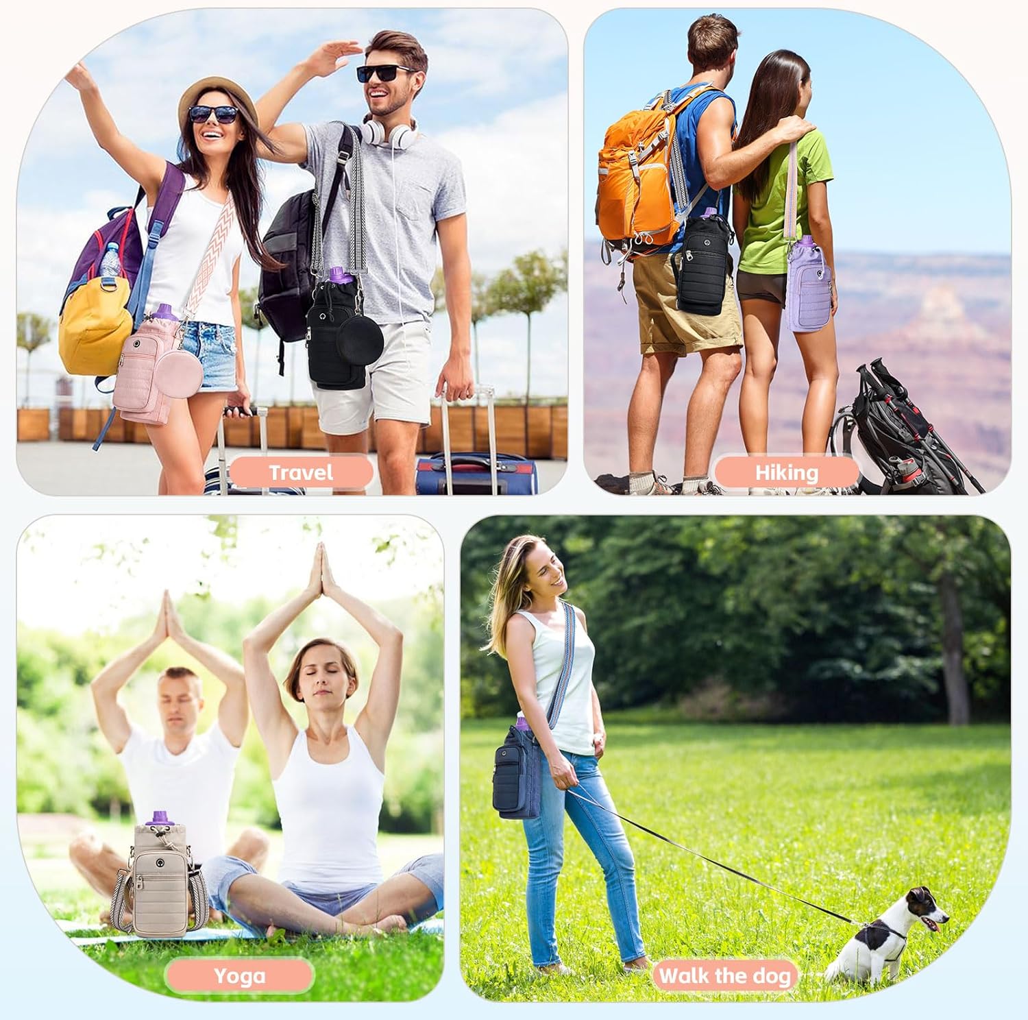 Water Bottle Carrier Bag with Strap, Sling Bag for Walking, Hiking, Cycling, Black, 40 Ounces - Image 7