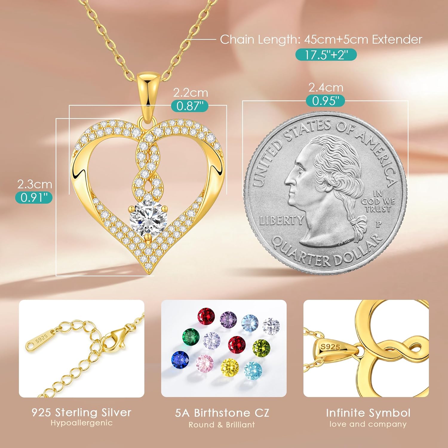 LOUISA SECRET Infinity Heart Birthstone Necklaces for Women, 925 Sterling Silver Forever Love Pendant Jewelry for Her, Ideal Gift for Wife, Girlfriend, Mom on Birthday, Anniversary, Mother's Day Gift - Image 4