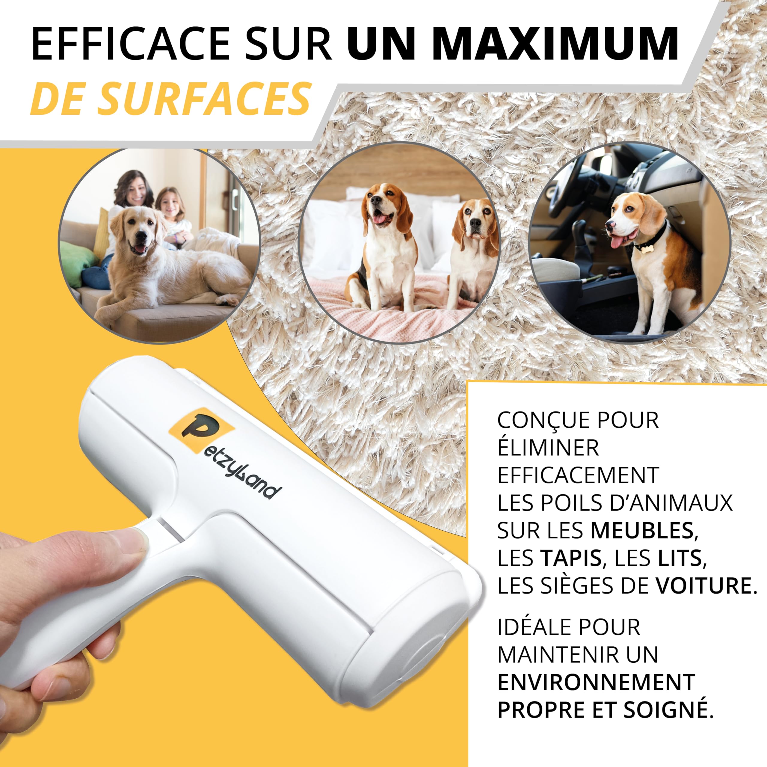 Brosse Anti-Poils Pour Chat et Chien - Autonettoyante Pour Poil Court ou Long - Rouleau Idéal Pour Animaux