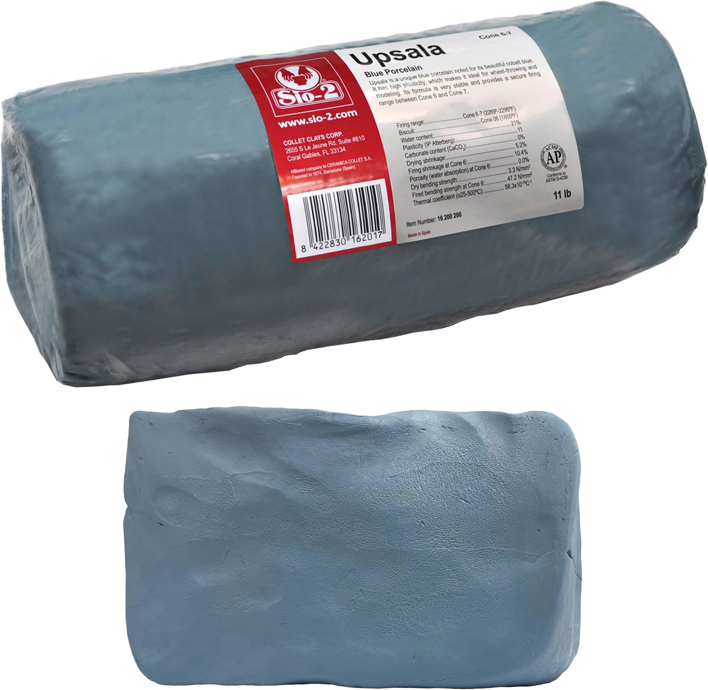 Upsala Blue High Fire Porcelain Clay, 11 lb (Cone 5-6) Natural Modeling Pottery Clay for Wheel Throwing & Hand Building
