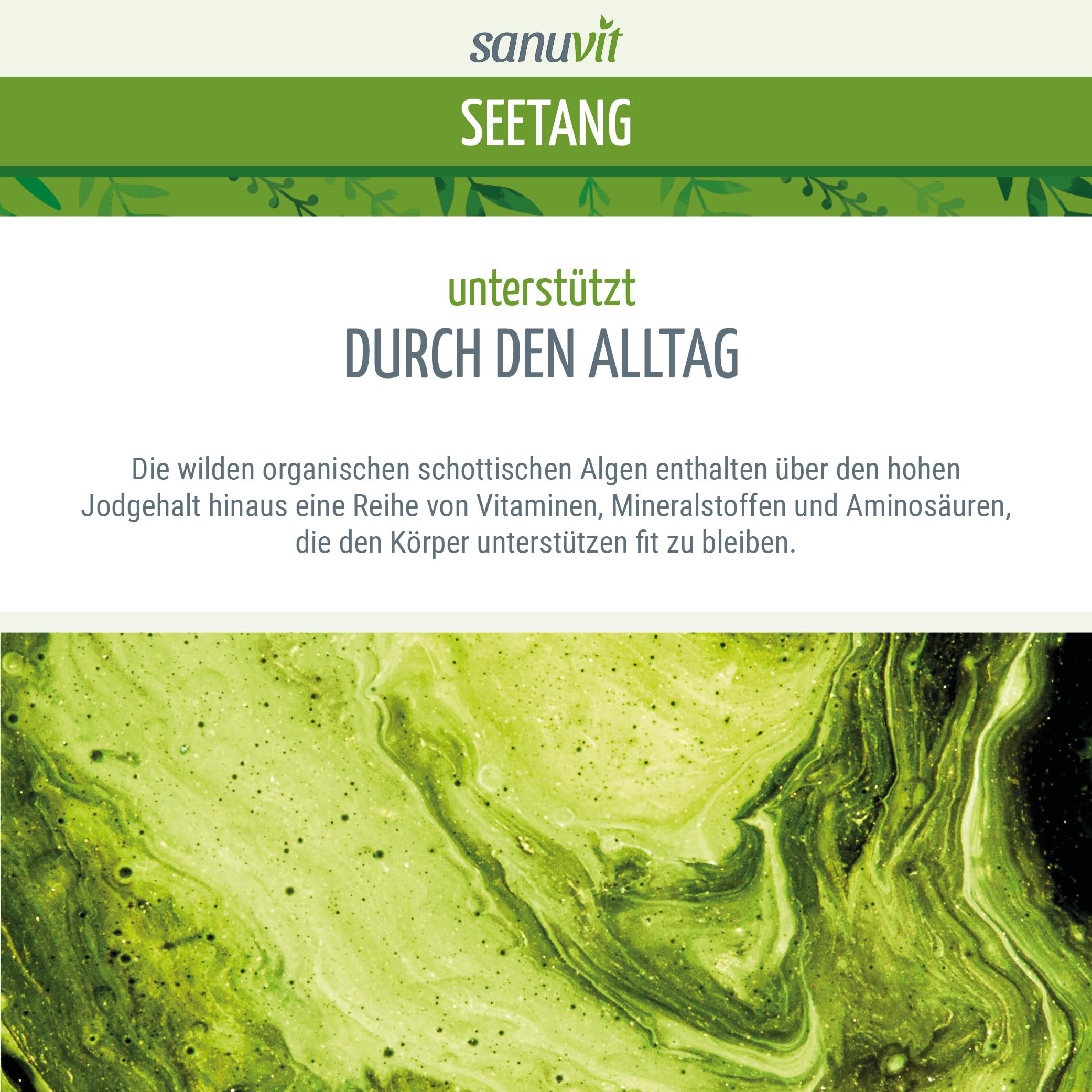 Sanuvit® - Bio-Seetang 500 mg | Biologische Algen, Bio Kelp | Hochdosiert mit 335 µg Jod pro Kapsel | Hohe Bioverfügbarkeit | Qualität aus Österreich | Vegan | 60 Kapseln