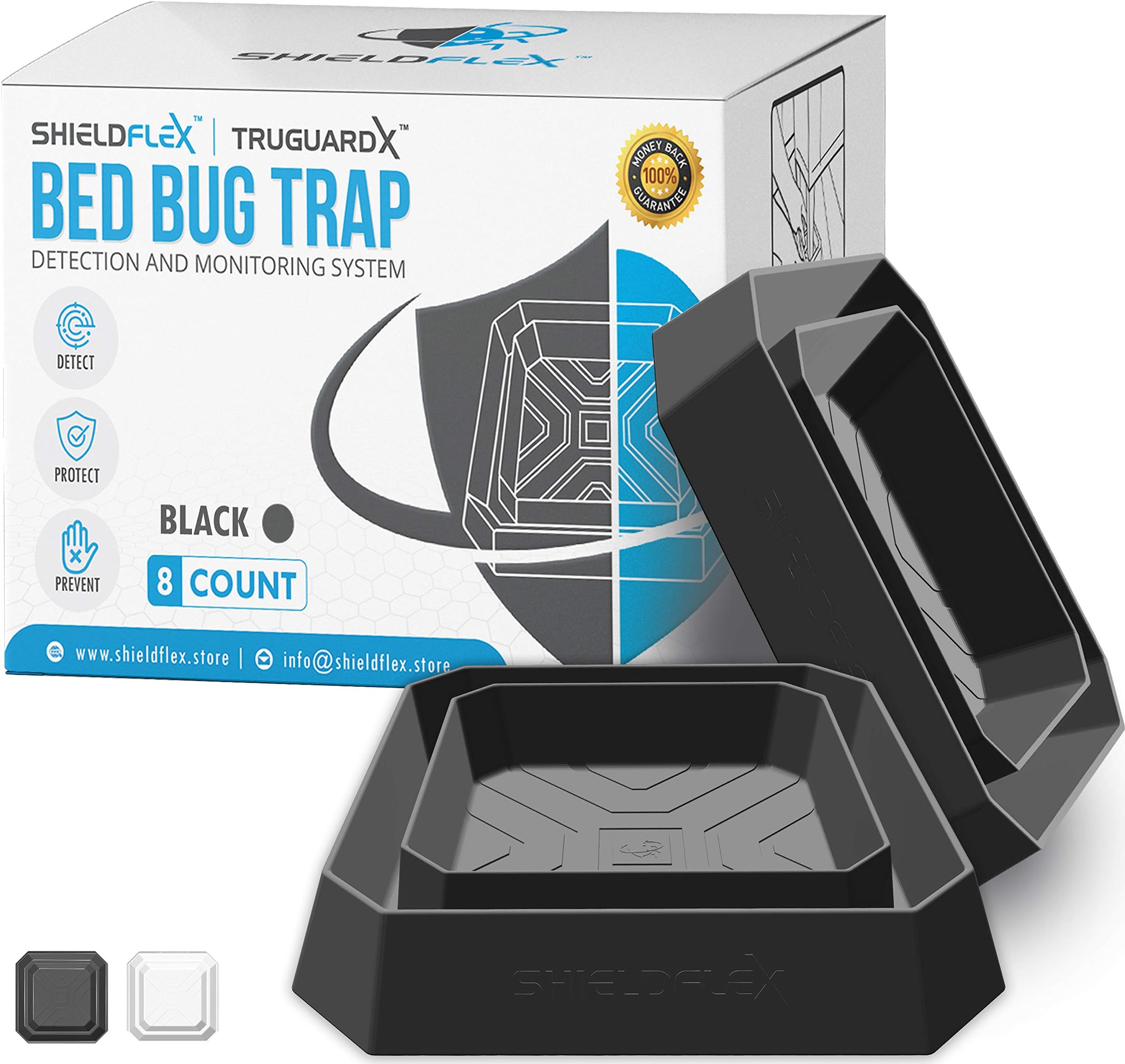 Bed Bug Trap — 8 Pack | TruGuard X Bed Bug Interceptors (Black) | Eco Friendly Traps for Bed Legs | Reliable Insect Detector, Interceptor, and Monitor for Pest Control and Treatment