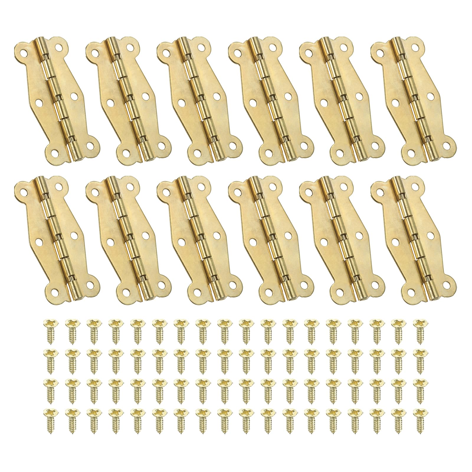 PATIKIL Small Vintage Box Hinges 2 Inch, 12 Pack 180-Degree Butterfly Decorative Hinges Jewelry Box Hardware with Screw for Cabinet Wooden Box Drawer Craft, Gold