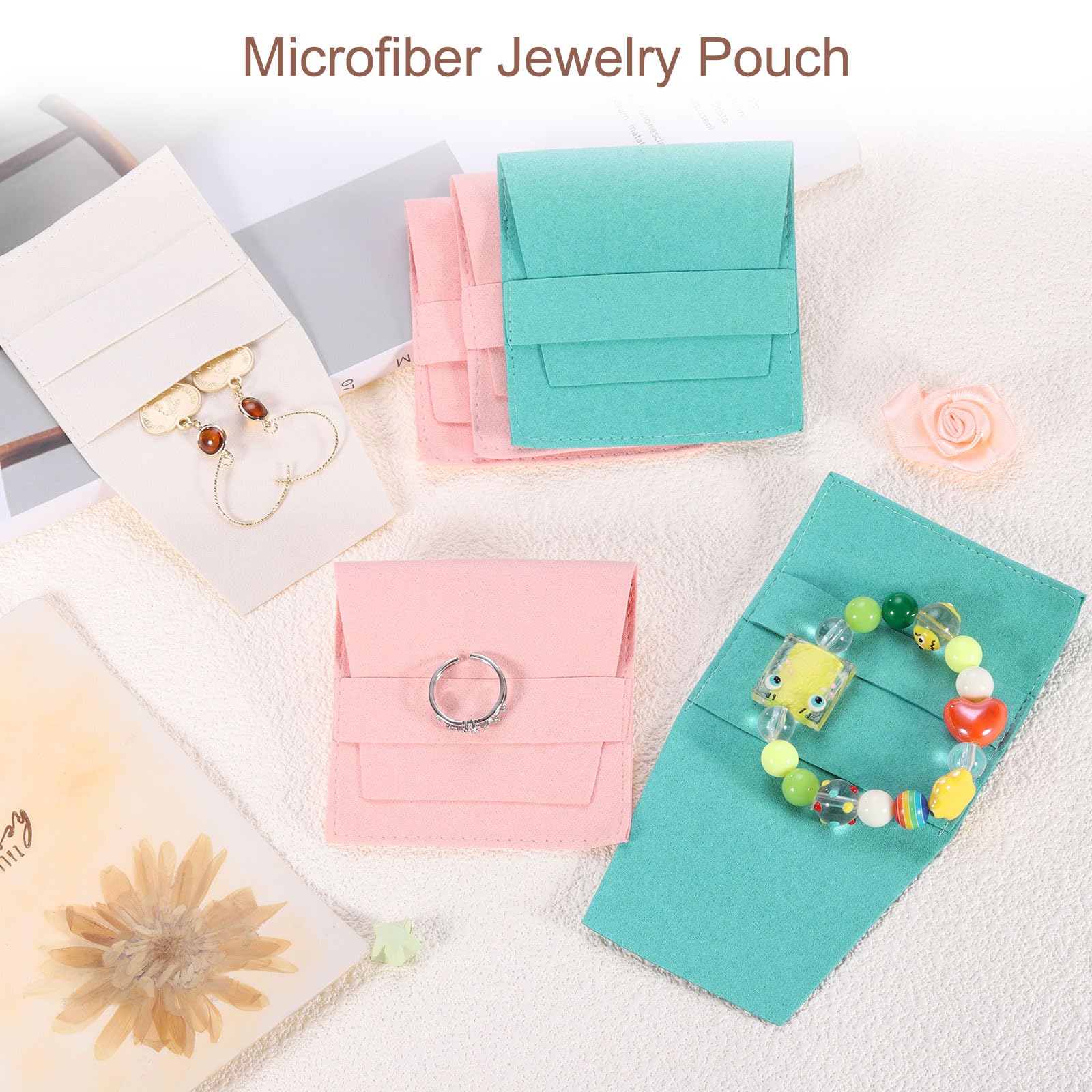sourcing map 40 bolsas de microfibra para joyas de 3.1 x 3.1 pulgadas, mini bolsa de embalaje de joyería con banda para bolsa de regalo de joyería pequeña, collar a granel, aretes, pulsera, color gris