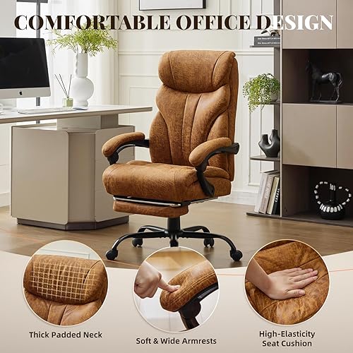 Miniatura 4 de Sillas de oficina grandes y altas con reposapiés, silla ergonómica para juegos de 500 libras de ancho, sillas de computadora ejecutivas reclinables