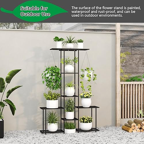 Miniatura 4 de Soporte para Plantas de Interior y Exterior, Estante Colgante Alto de Metal de 6 Niveles para Varias Plantas de Flores, Soporte Grande y Resistente