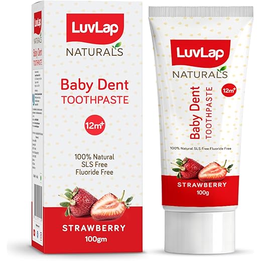 LuvLap Naturals Baby Dent 100% Natural Toothpaste for Kids, Strawberry Flavour, SLS &Fluoride Free, Removes Plaque, Prevents Bacterial Growth, Ensures Shiny White Teeth, Neutral pH,12M+, 100g