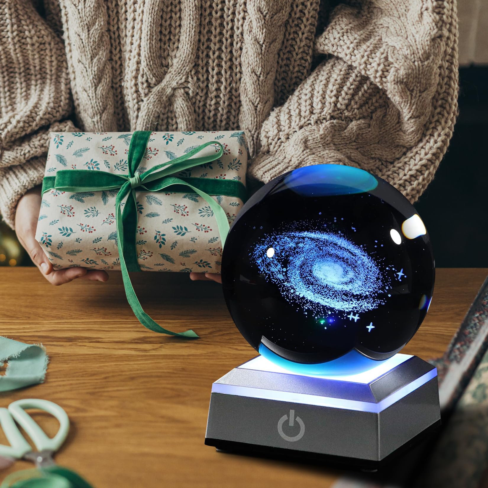 3D Crystal Earth Ball With Rotating LED Base - 80mm Diameter, Physics Gift, Desk Decor - View #14