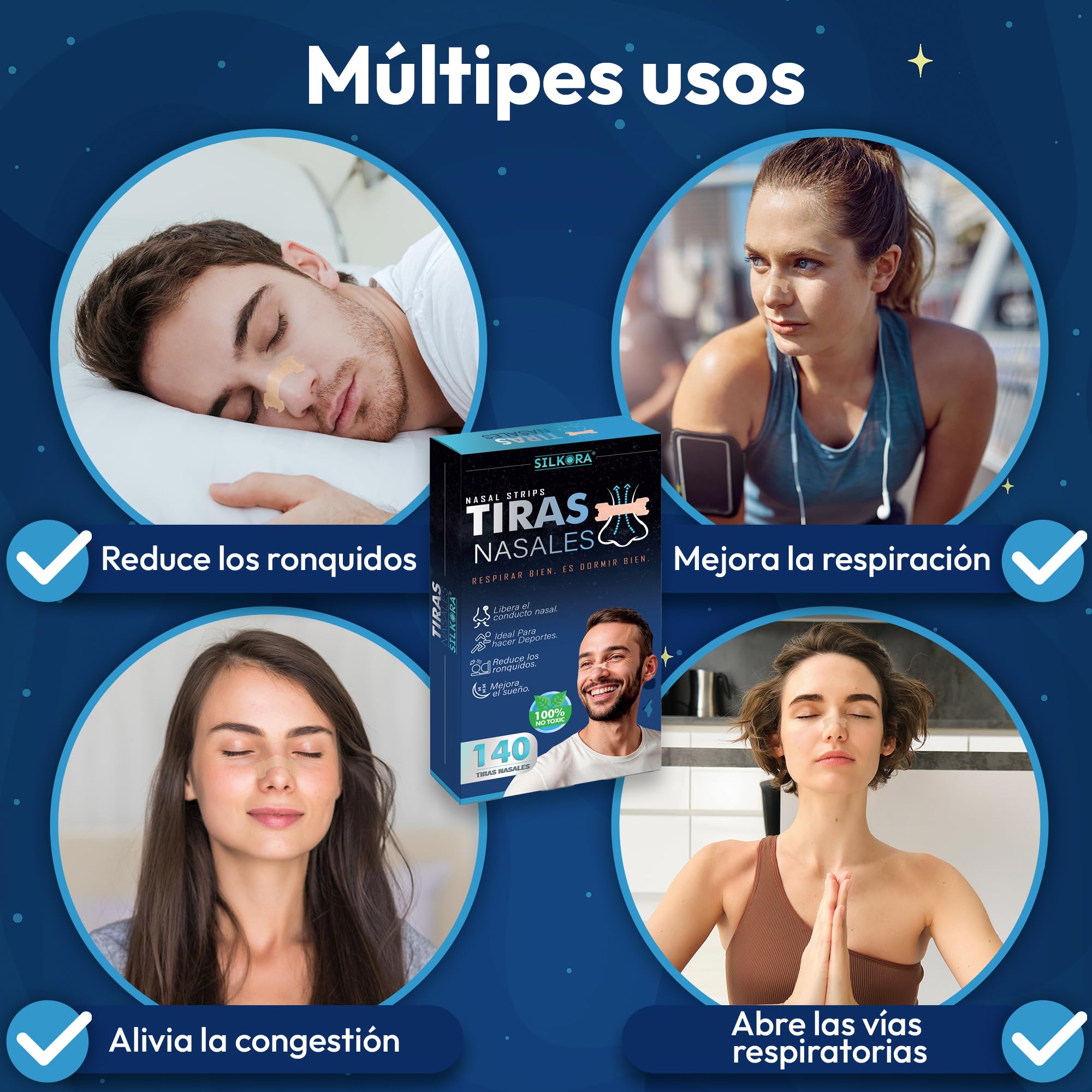 140-SUPER PACK| Tiras Nasales PREMIUM SILKORA® | Tiras nasales antirronquidos para Dormir| Alivian Congestión Nasal| Anti-ronquidos|Nose Strips|Breathe Right| Nasal Strips Respirar Mejor por la nariz