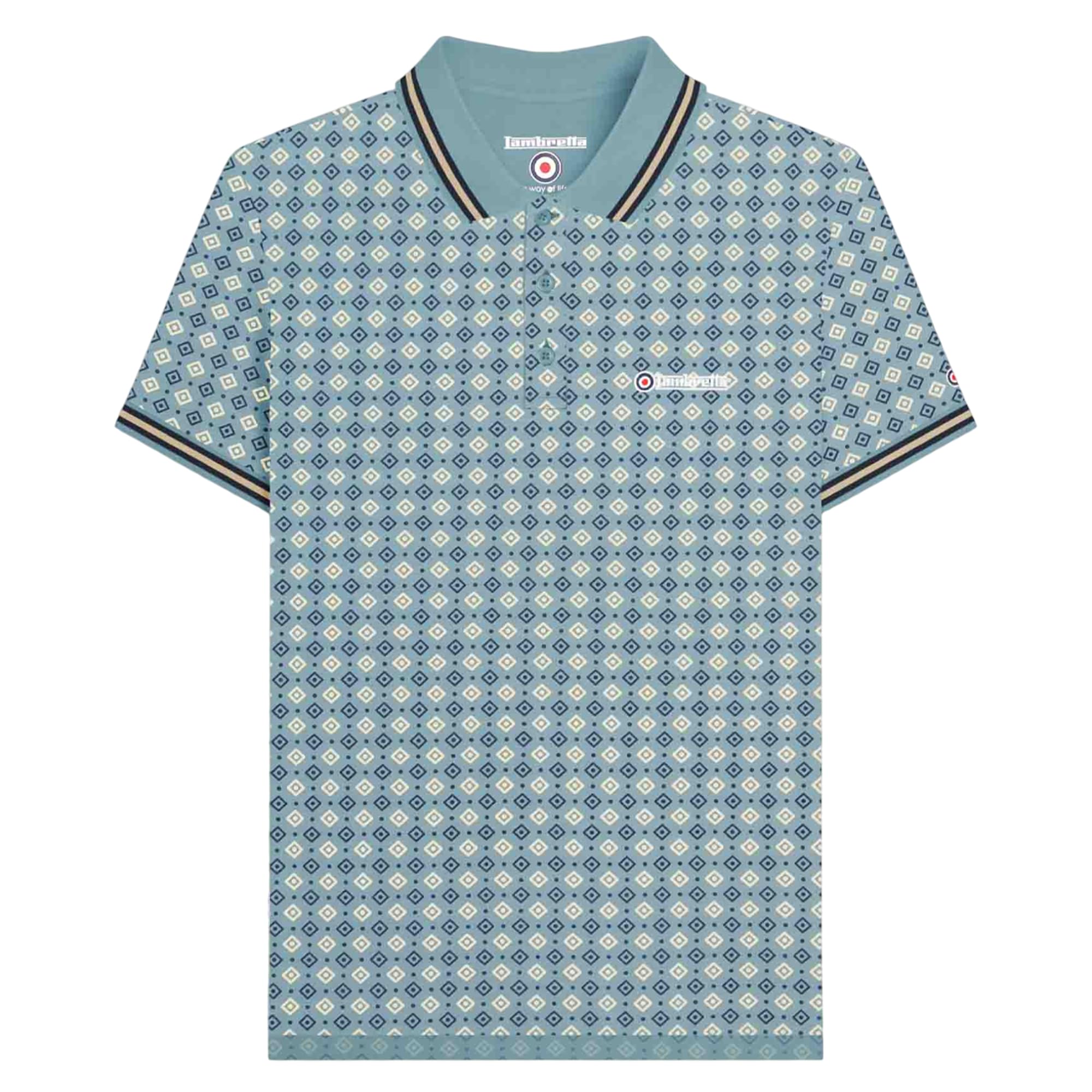 Lambretta Men's Smoke Blue Ss25 Geometric Big & Tall Polo Shirt (4Xl) (Smoke Blue)