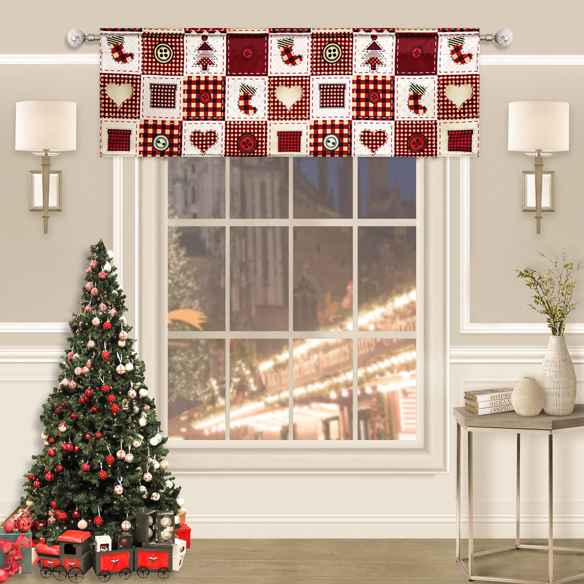 MUMFAS Christmas Valance Curtains 18 Inches Length for Living Room Red
