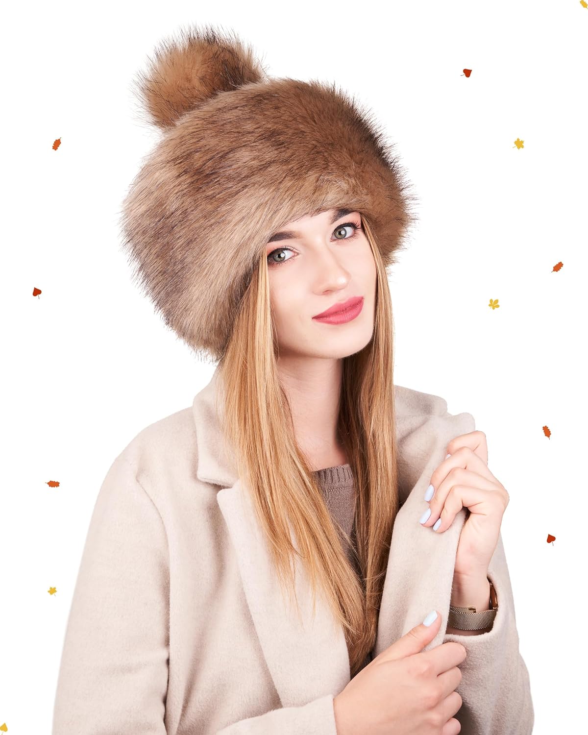 Futrzane Classic Pom Hat - Ladies Faux Fur Trim Hats - Warm Winter Cap for Women - Image 3