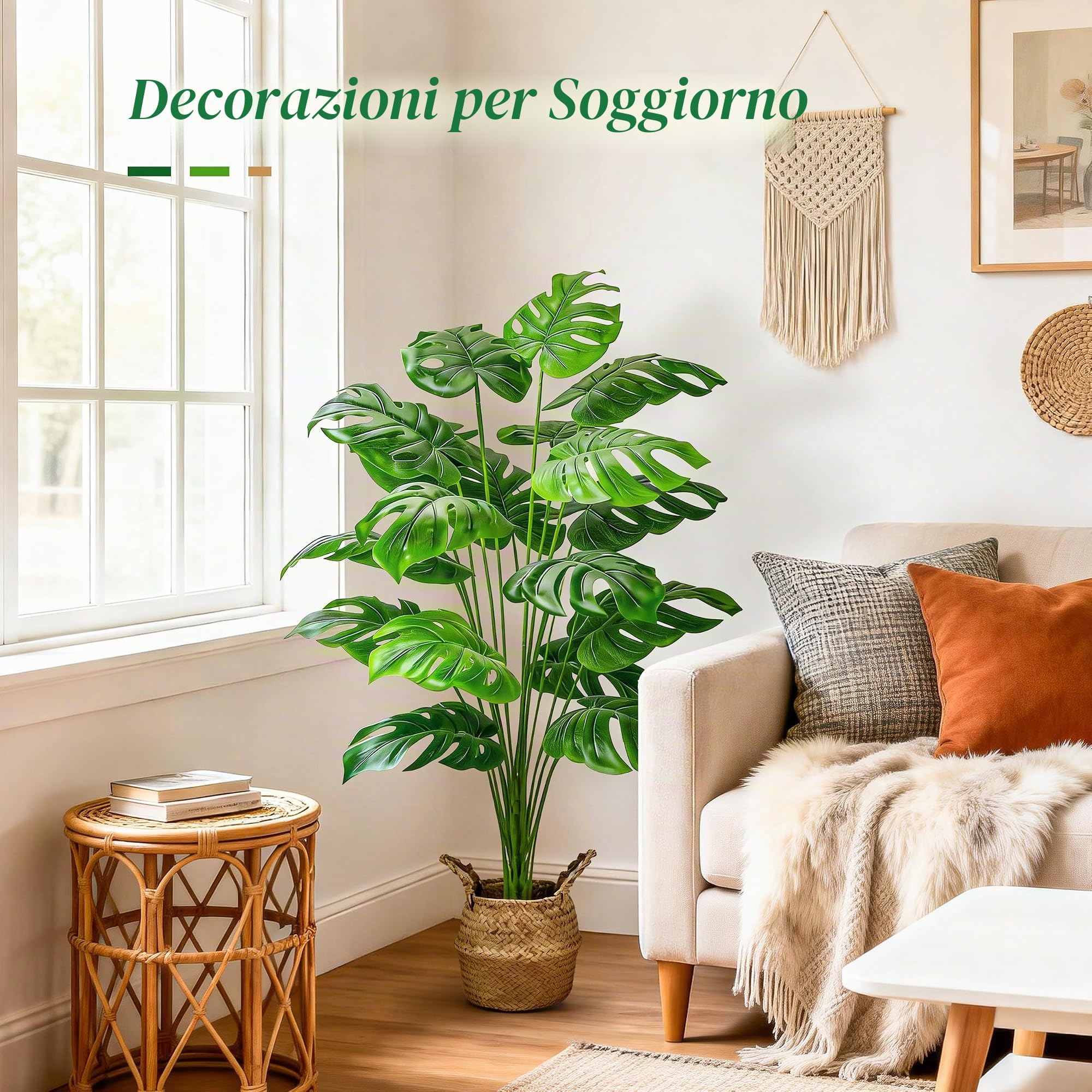 Der Rose Piante finte alte 112 cm con cesto grandi piante di monstera artificiali da interno, facile montaggio albero artificiale per esterno, ufficio, soggiorno, camera da letto, casa, appartamento