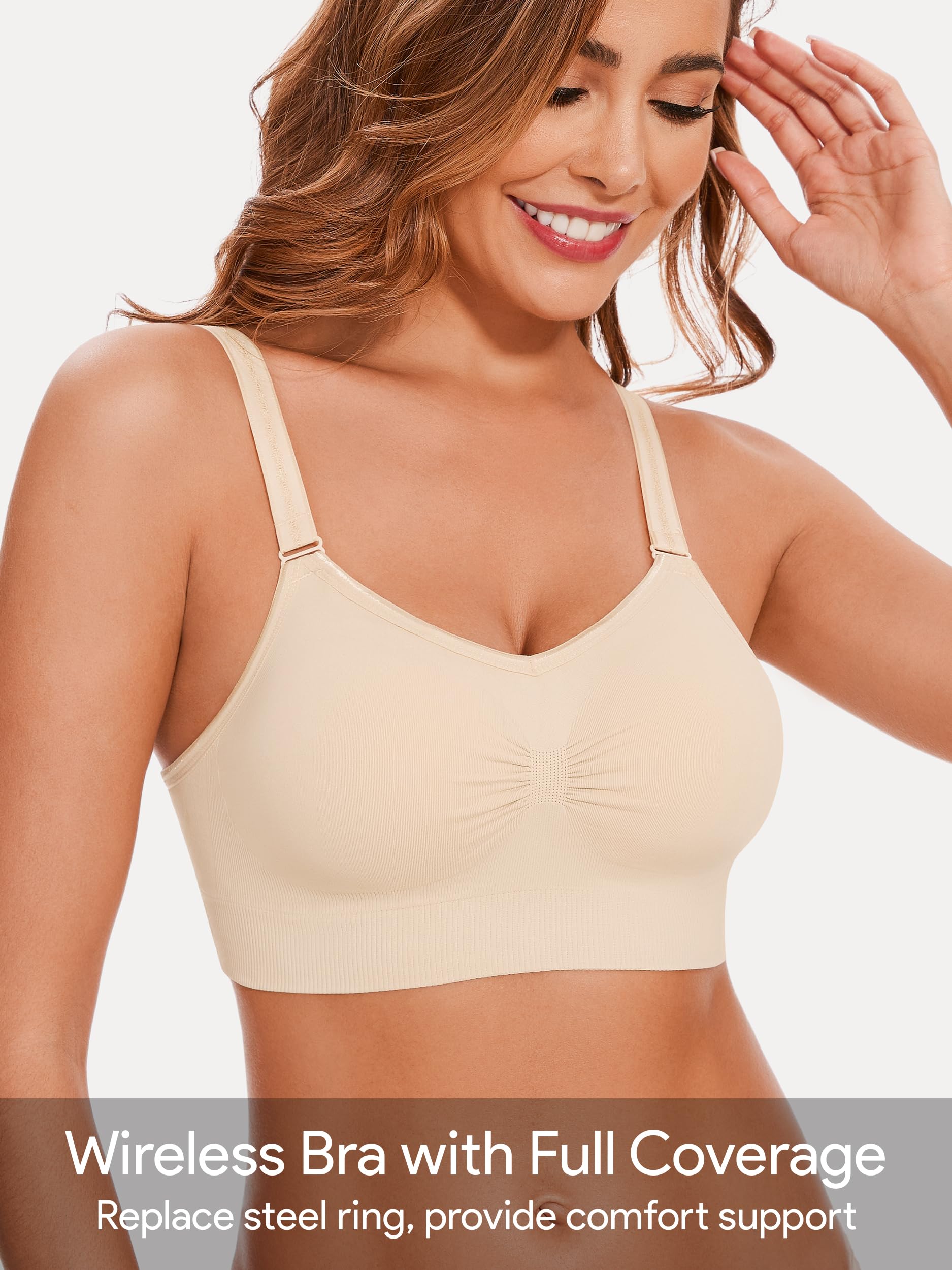 HBselect 4 STK. BHS Damen ohne Bügel Nahtlose Sports BHS Seamless Bralettes Bügelloser T-Shirt Bra Yoga Bustier Push Up BH für Große Brüste Starker Halt