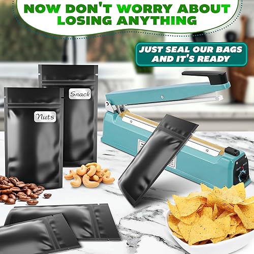 Miniatura 4 de 100 bolsas de Mylar negras para almacenamiento de alimentos, bolsa a prueba de olores, bolsa pequeña con cierre hermético para almacenamiento de