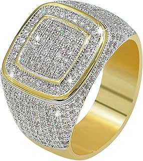 Anillo de oro de 18K ICED OUT, anillo de diamante simulado, banda Micropave para hombre
