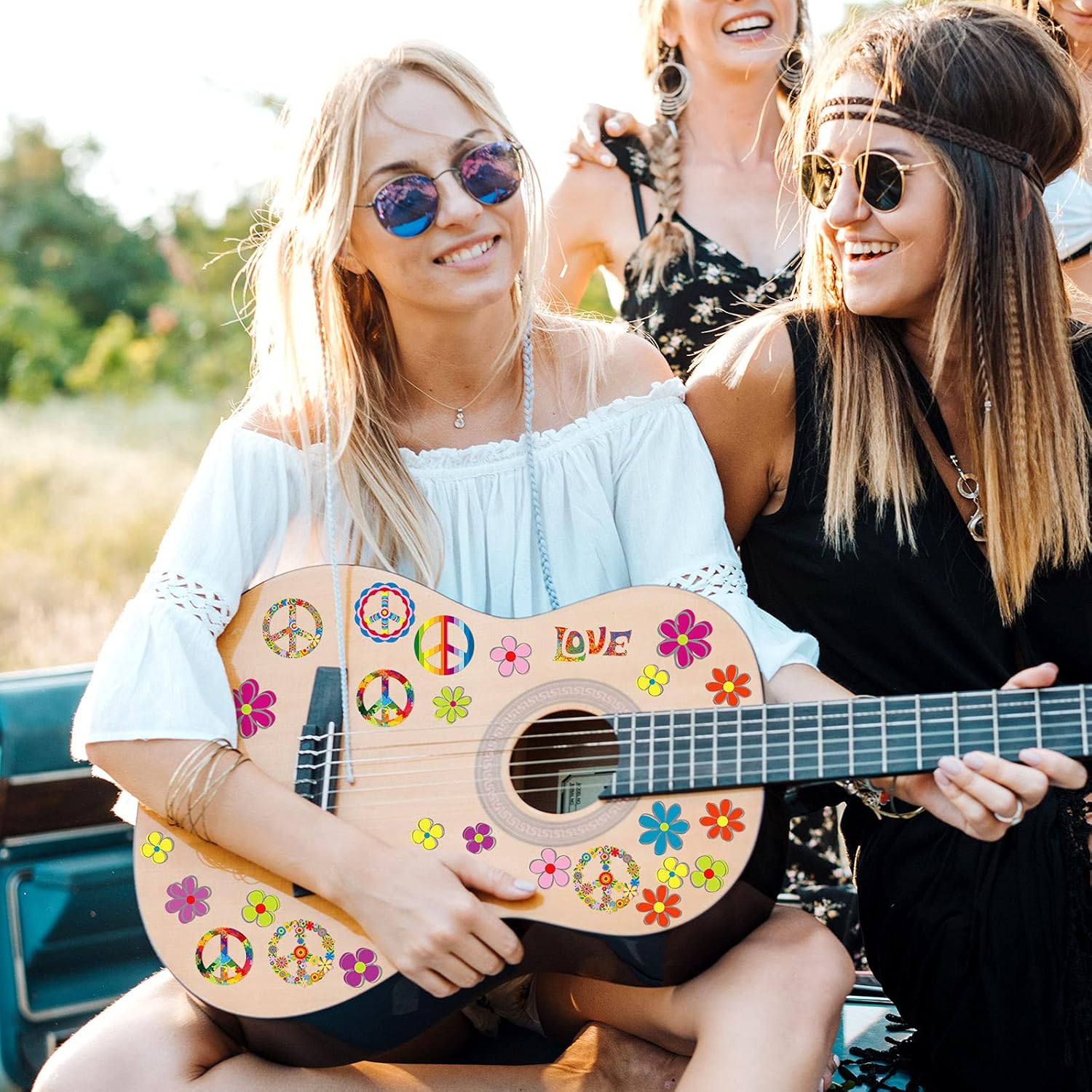 108 Pieces 60's Party Sticker Groovy Party Decoration 11.4 x 8.3 Inches Hippie Theme Car Sticker Hippie Theme Retro Flower Car Sign Colorful Peace Sign Decal Art for Home Laptop Luggage Multicolored