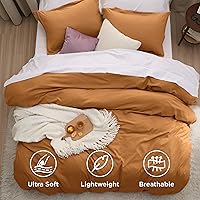 Vista 4 de Bedsure Honey Ginger - Funda de edredón tamaño Queen de miel y jengibre - Juego de ropa de cama prelavada de 3 piezas tipo algodón extra suave