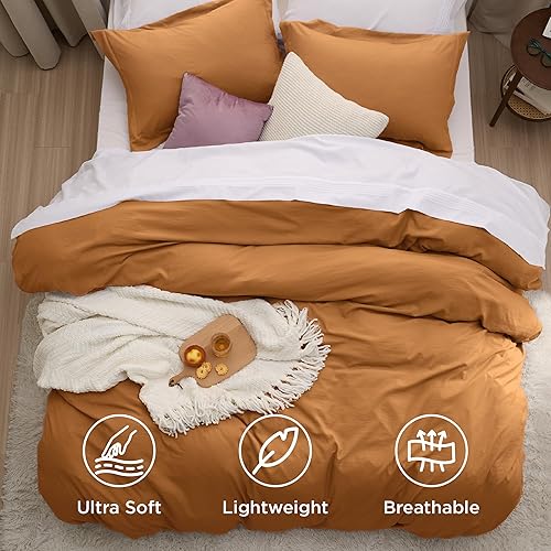 Miniatura 4 de Bedsure Honey Ginger - Funda de edredón tamaño Queen de miel y jengibre - Juego de ropa de cama prelavada de 3 piezas tipo algodón extra suave