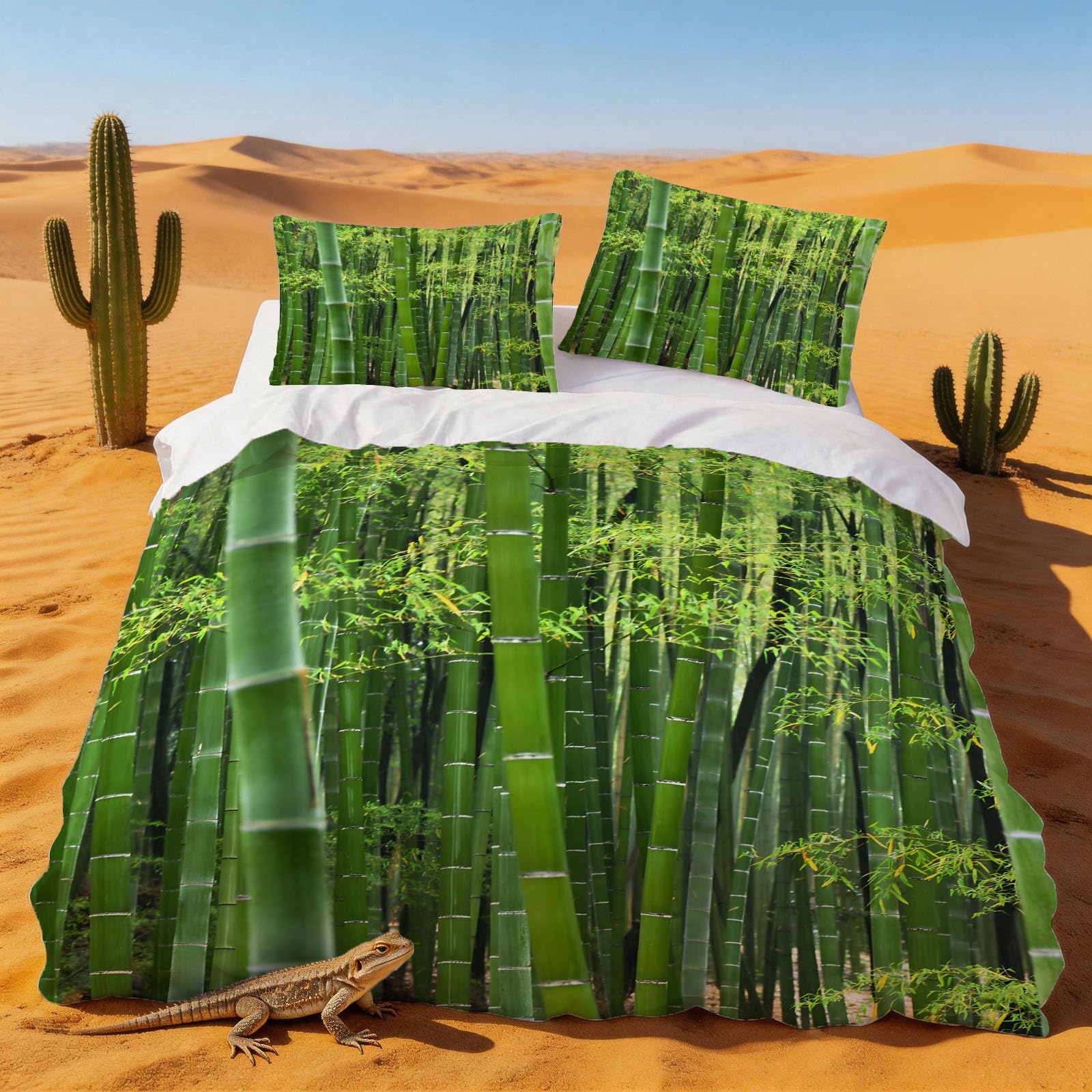 Housse de couette 220x240 bambou parure de lit adulte plante microfibre