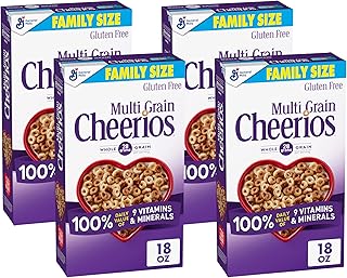 Multi Grain Cheerios Heart Healthy Cereal, 18 OZ Family Size Cereal Box (Pack of 4)