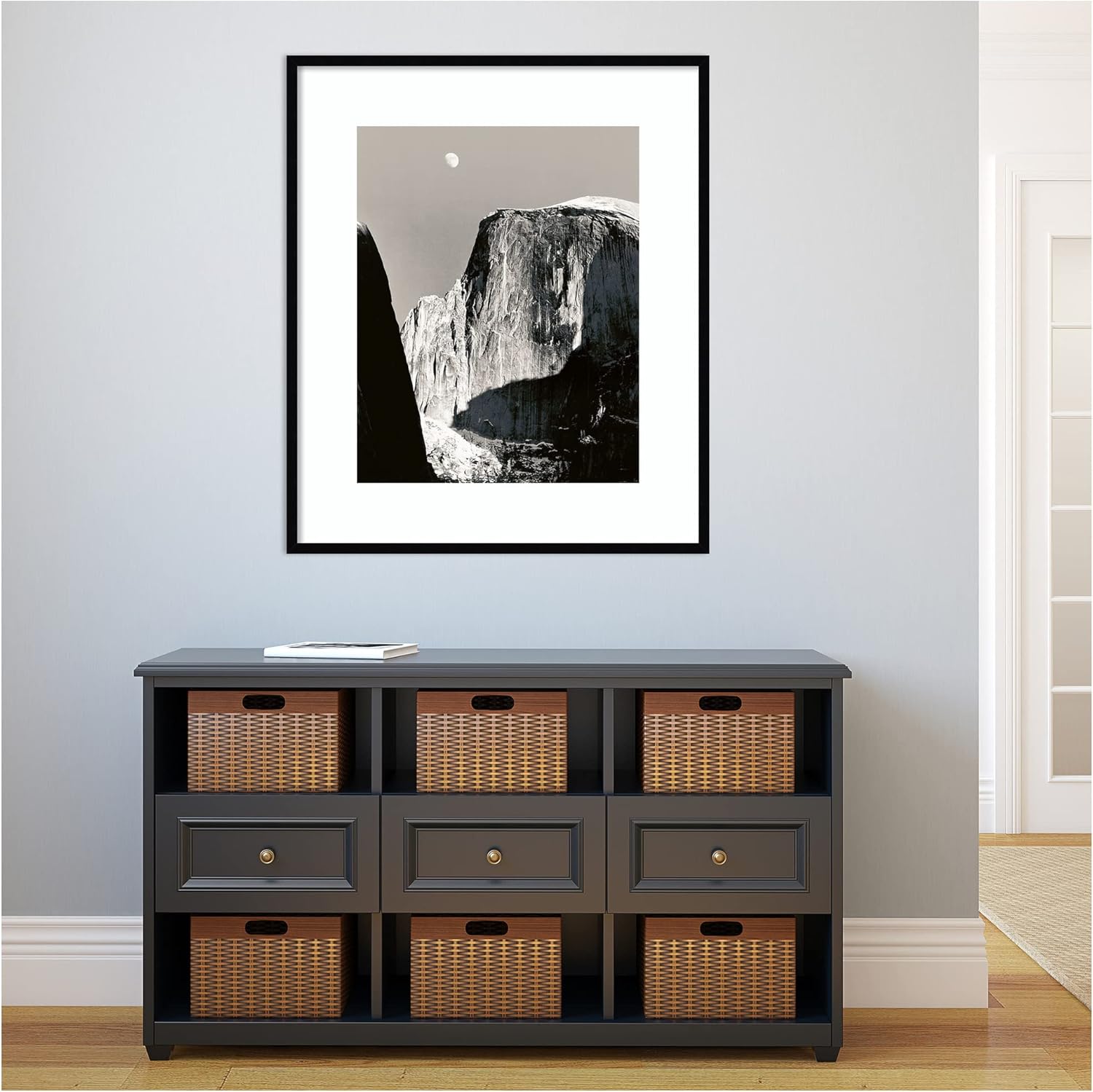 Amanti Art Framed Wall Art Print 37x31 Moon Over Half Dome by Ansel Adams, Landscapes Wall Art, Museum Masters Classics Decor, X-Large Poster Painting Artwork for Living Room, Bedroom, Bathroom