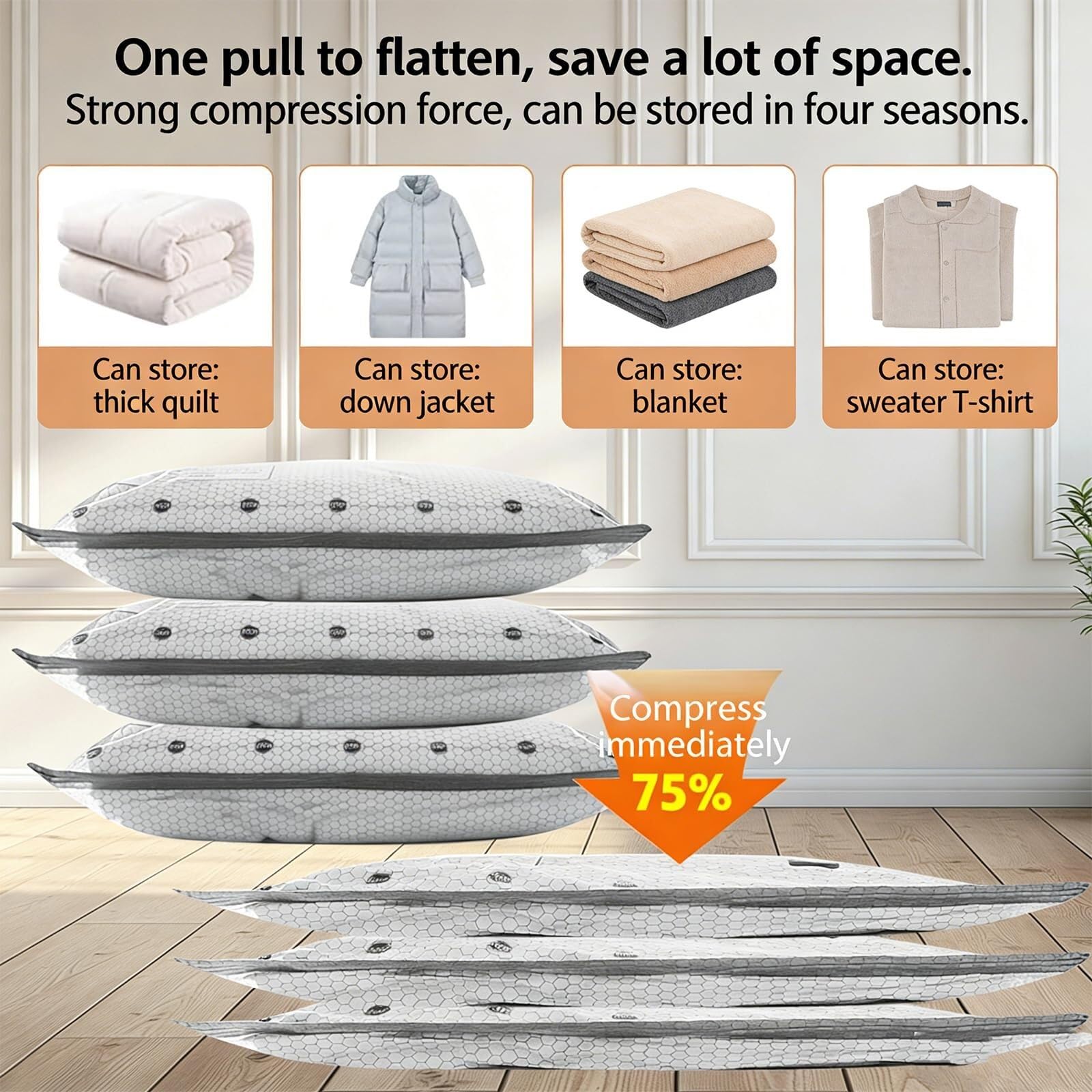 Set di sacchetti compressione for conservazione sottovuoto da viaggio senza fili con pompa ricaricabile, organizer for cubetti, salvaspazio for vestiti e abbigliamento(6pcs)