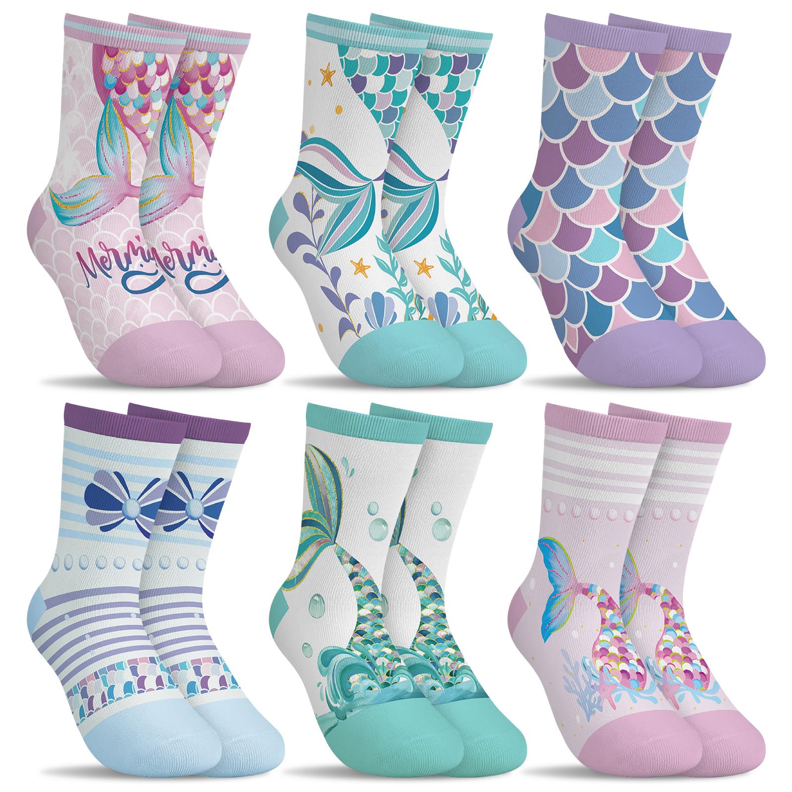 6 Paare Socken Kinder Mädchen Bunte Seepferdchen Meerjungfrau Muschel Blau Rosa Lila Baumwolle Socken kinder