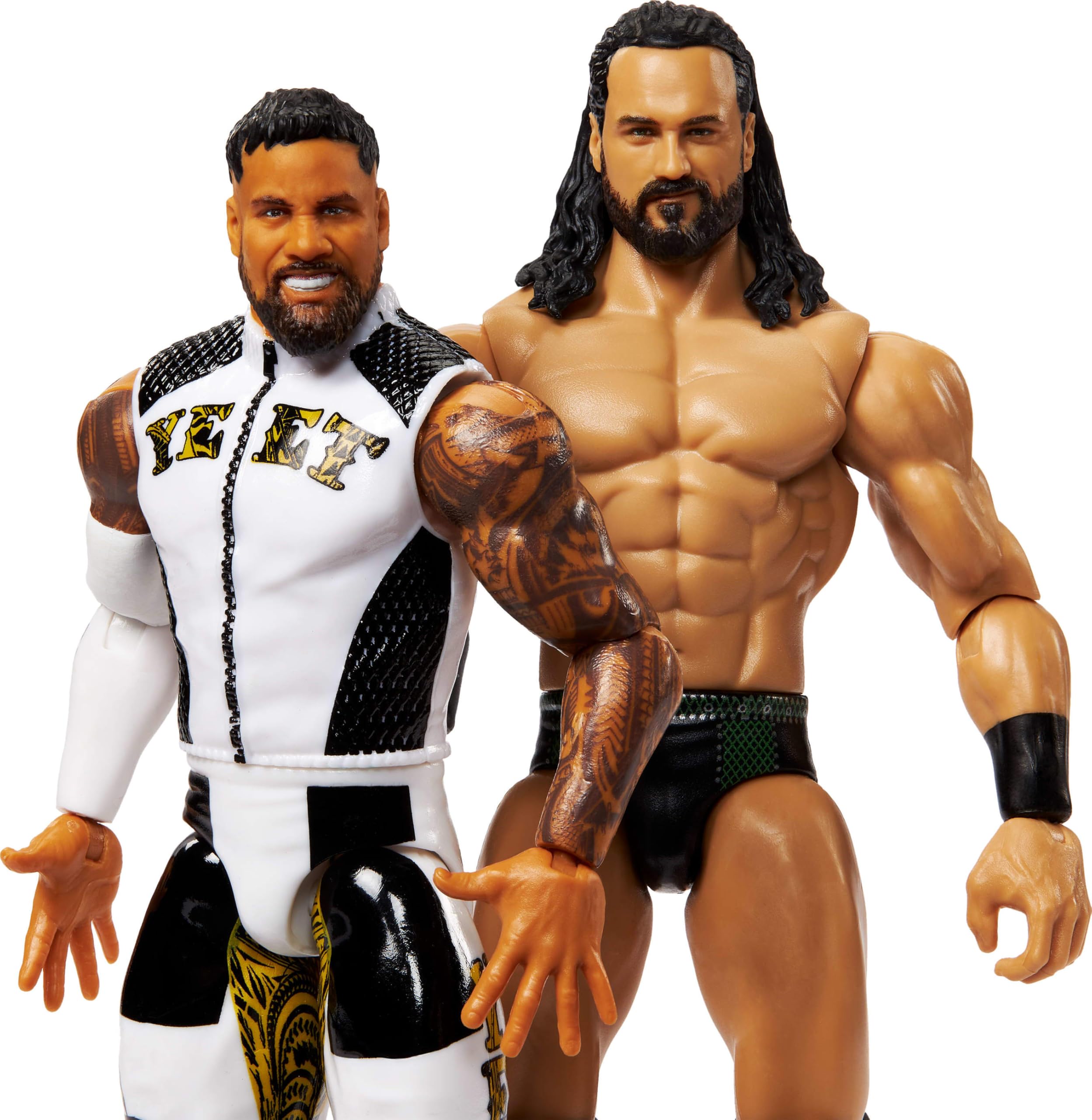 Mattel WWE Main Event Showdown Lot de 2 figurines avec accessoire, série #23 Jey USO vs Drew McIntyre à collectionner, 15,2 cm