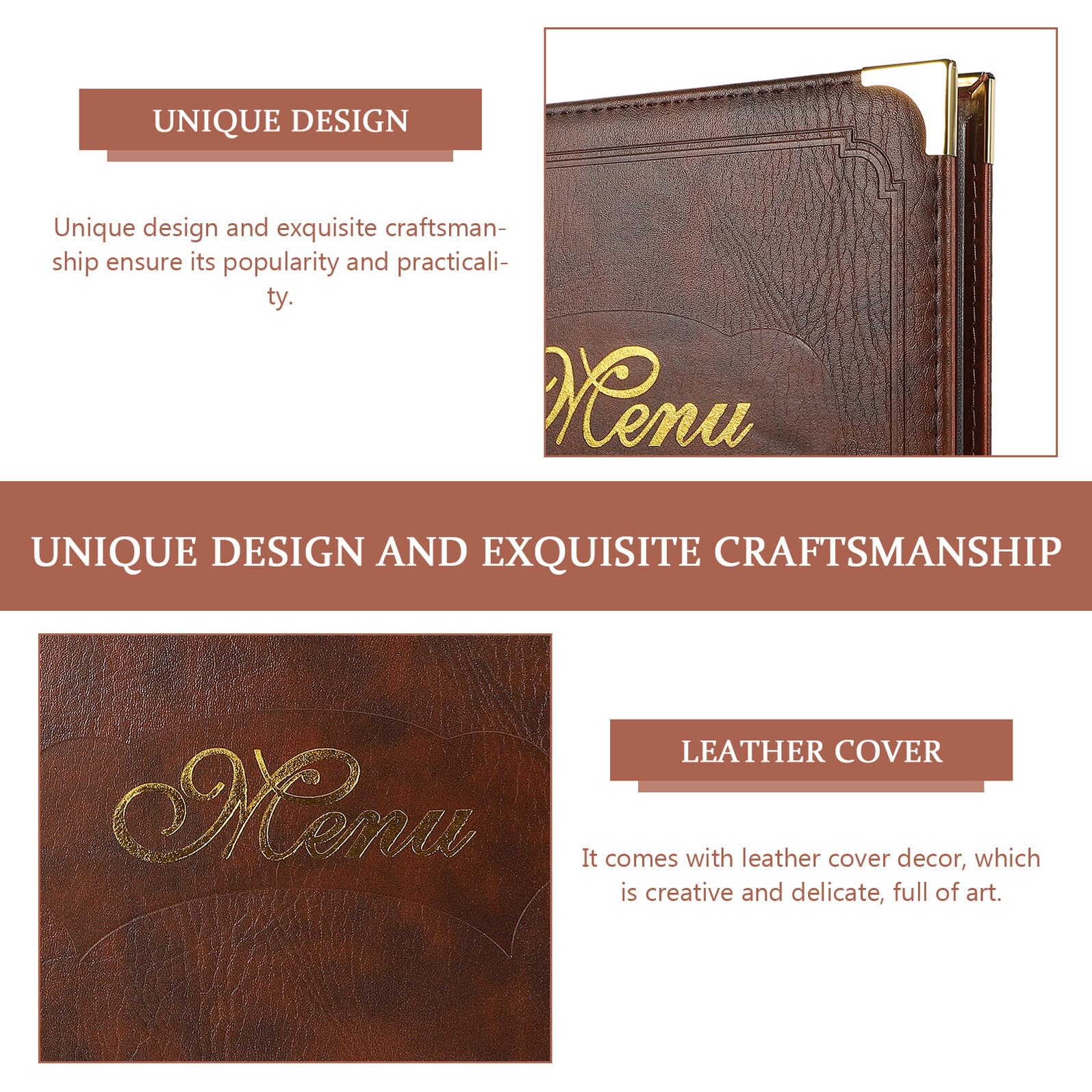 Carpeta Porta Menú de Piel Restaurante y Bar Cubierta Protectora Resistente Diseño Práctico y Multifuncional para Uso Comidas y Pedidos
