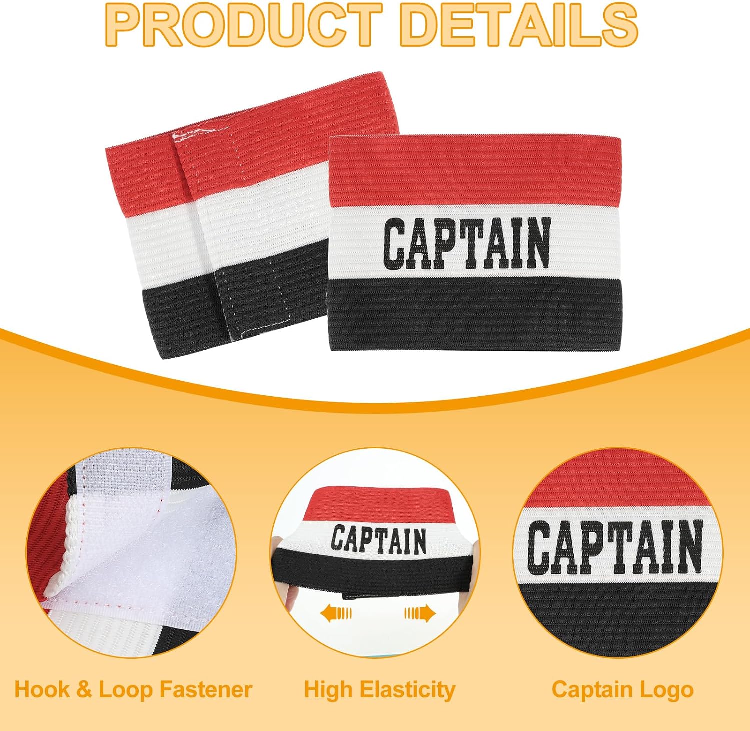 MECCANIXITY Soccer Captain Armband, Captain Arm Band for Soccer Elastic Captain C Arm Band Sport Captain Armbands for Football Team Training Youth & Adult